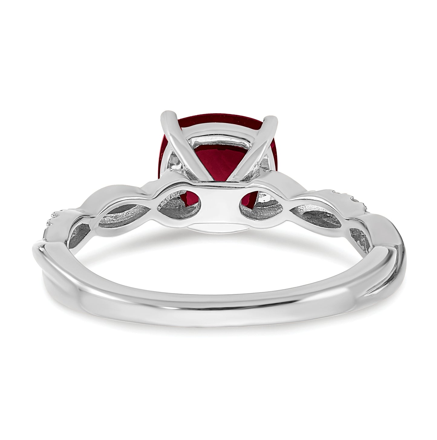 Sterling Silver Rhodium plated Created Ruby and Dia. Ring, Size 7