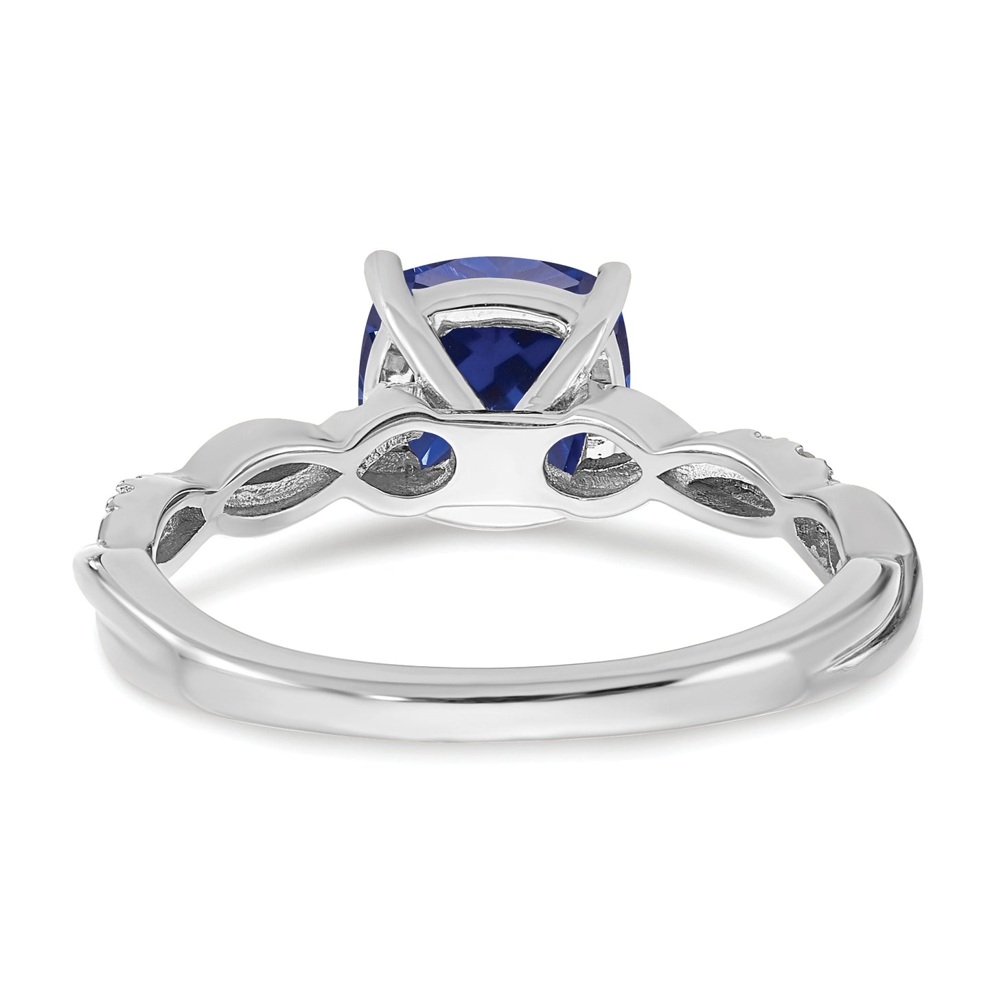 Sterling Silver Rhodium plated Cr. Sapphire and Diamond Ring, Size 7