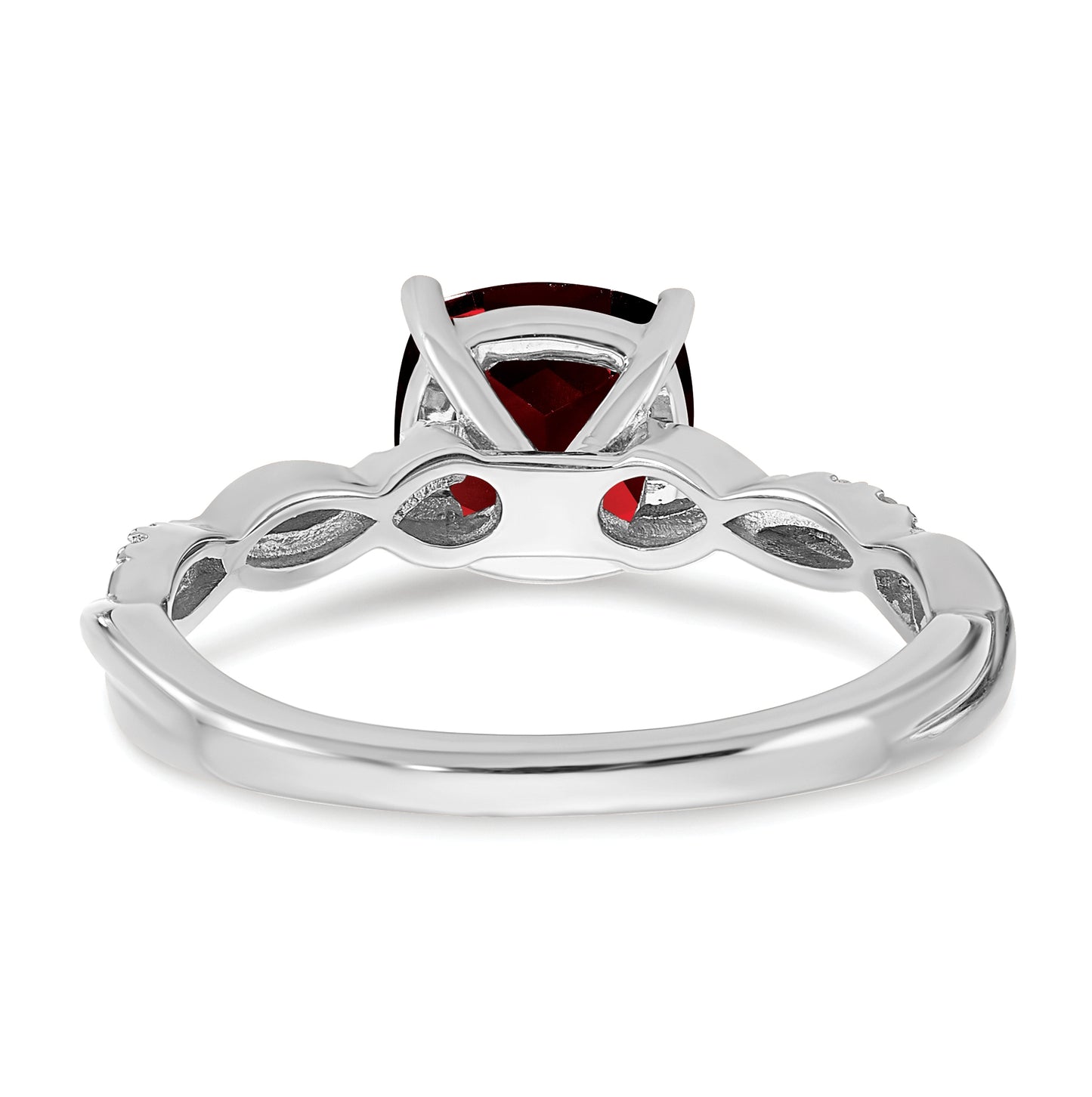 Sterling Silver Rhodium plated Garnet & Diamond Ring, Size 8