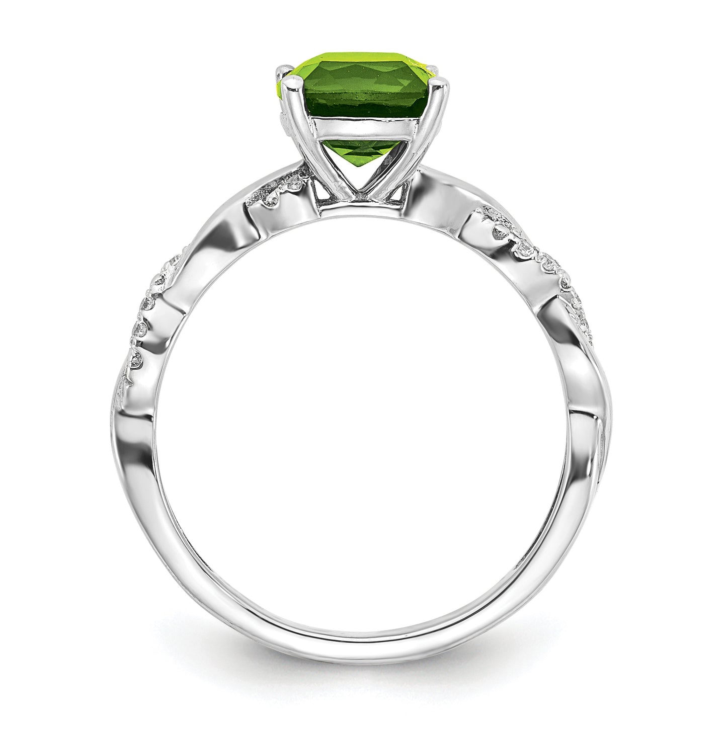 Sterling Silver Rhodium plated Peridot & Diamond Ring, Size 7