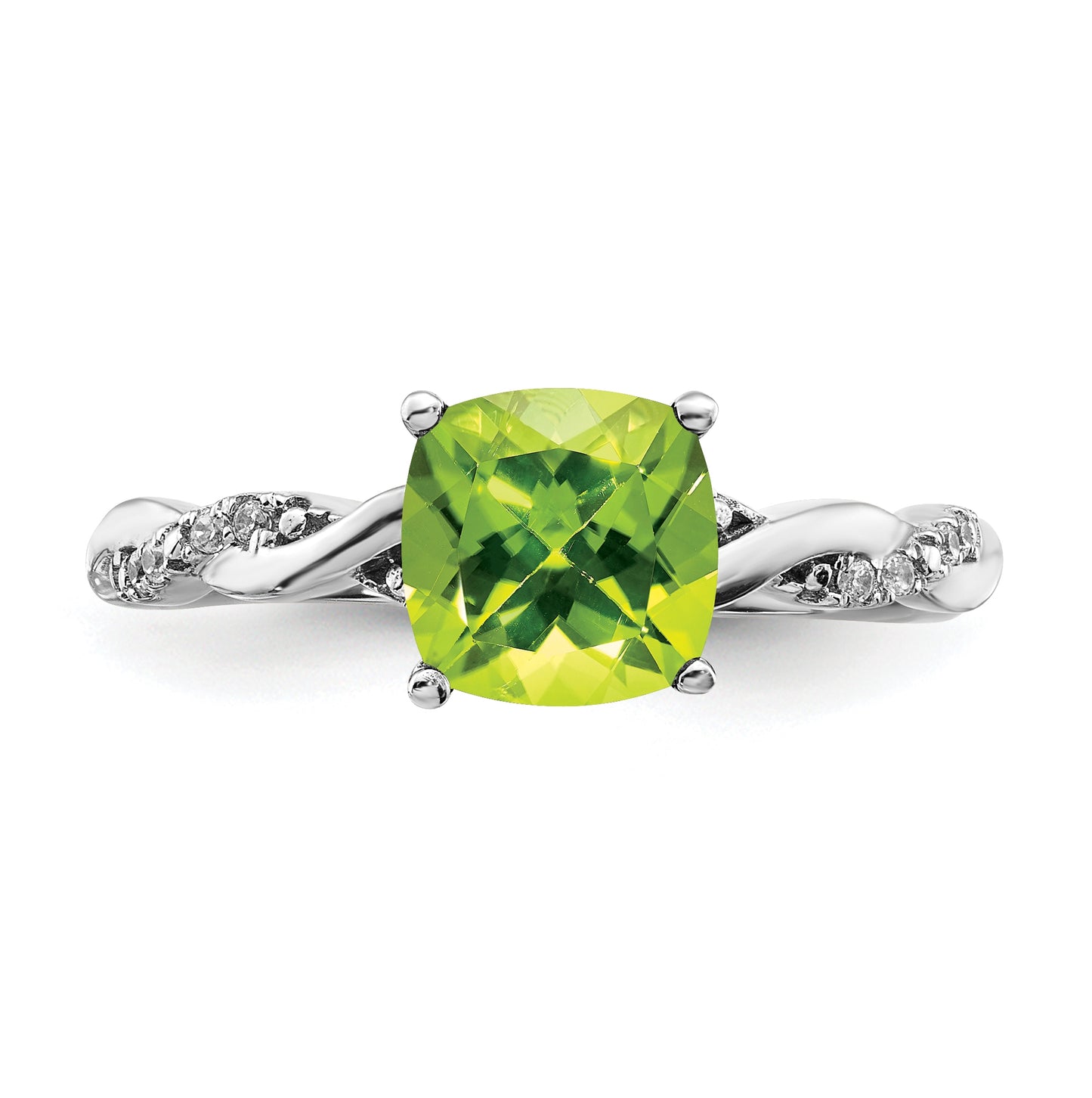 Sterling Silver Rhodium plated Peridot & Diamond Ring, Size 8