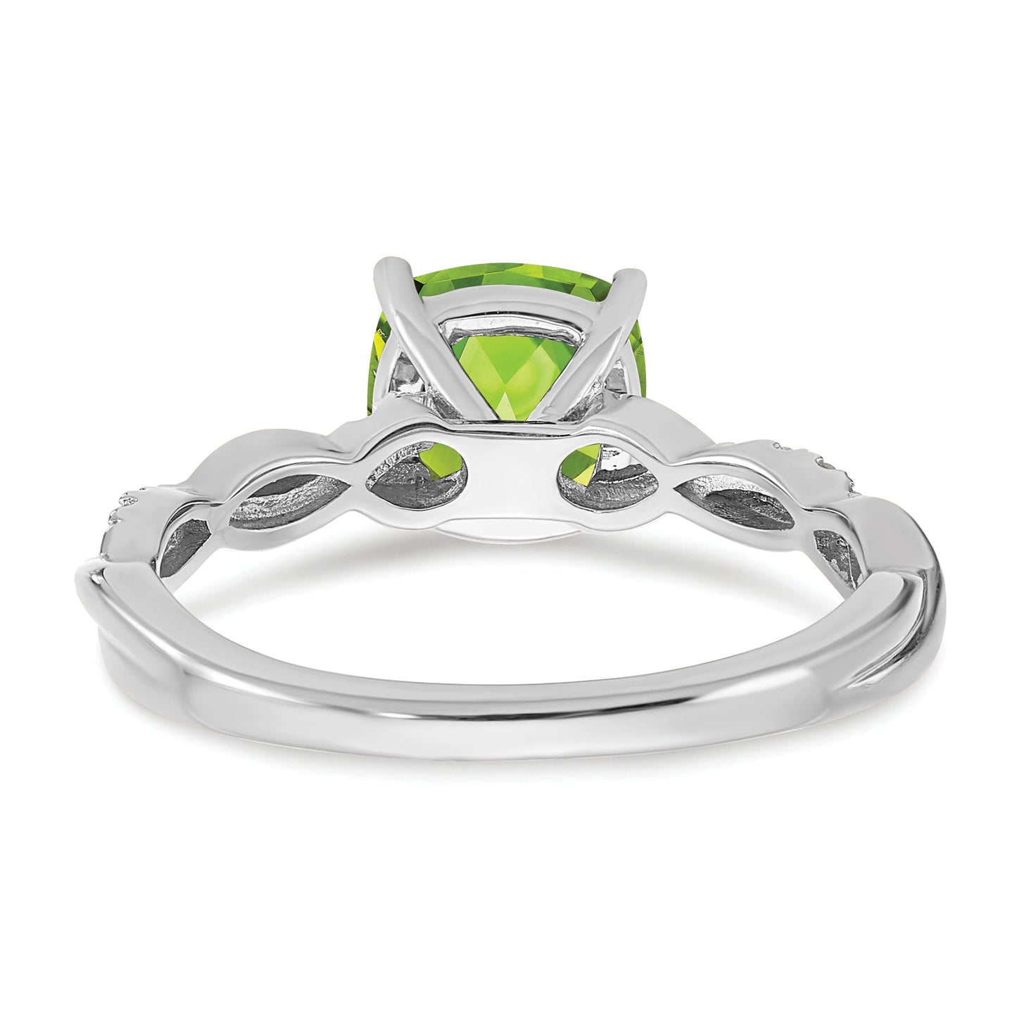 Sterling Silver Rhodium plated Peridot & Diamond Ring, Size 7