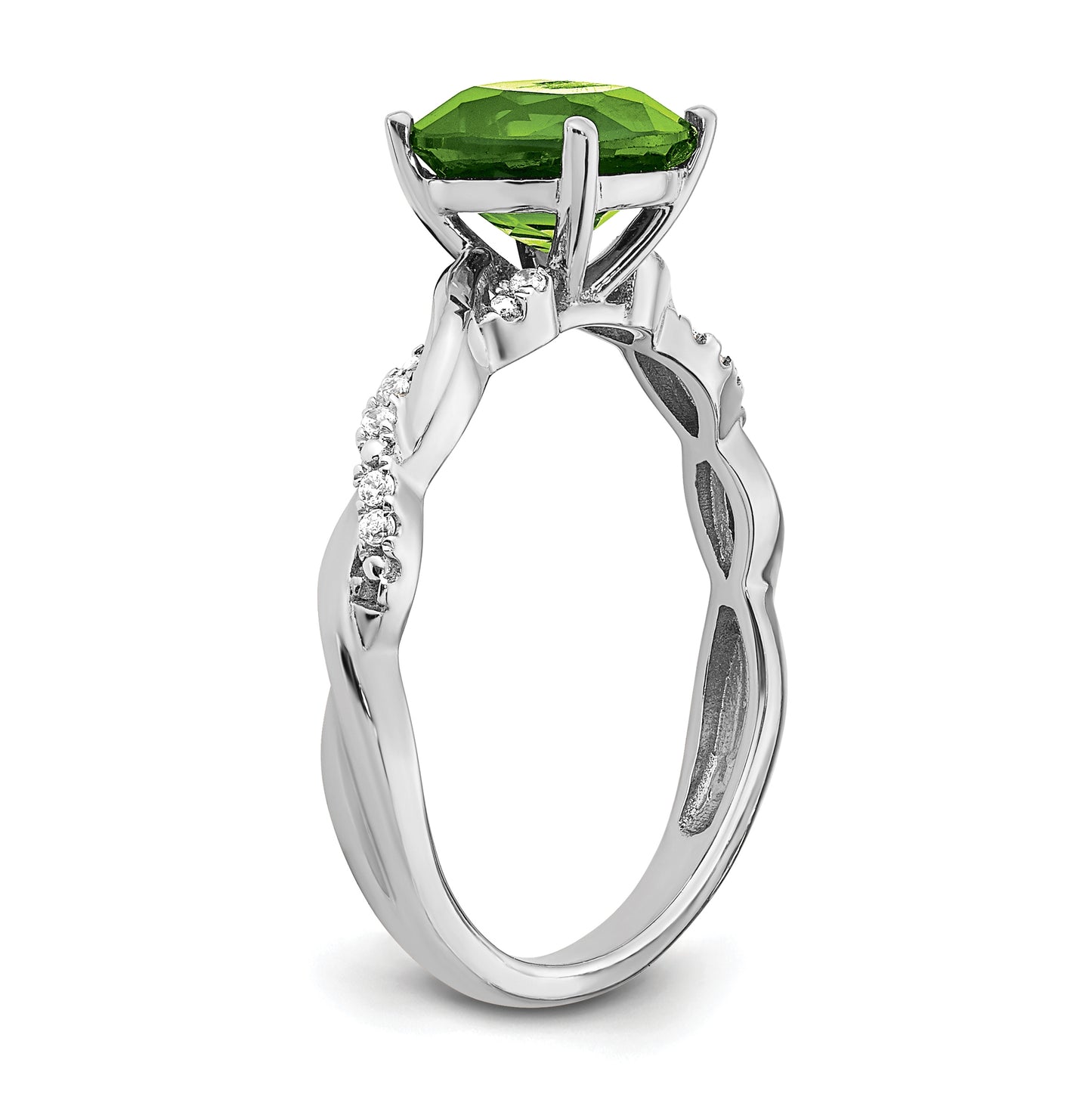 Sterling Silver Rhodium plated Peridot & Diamond Ring, Size 7