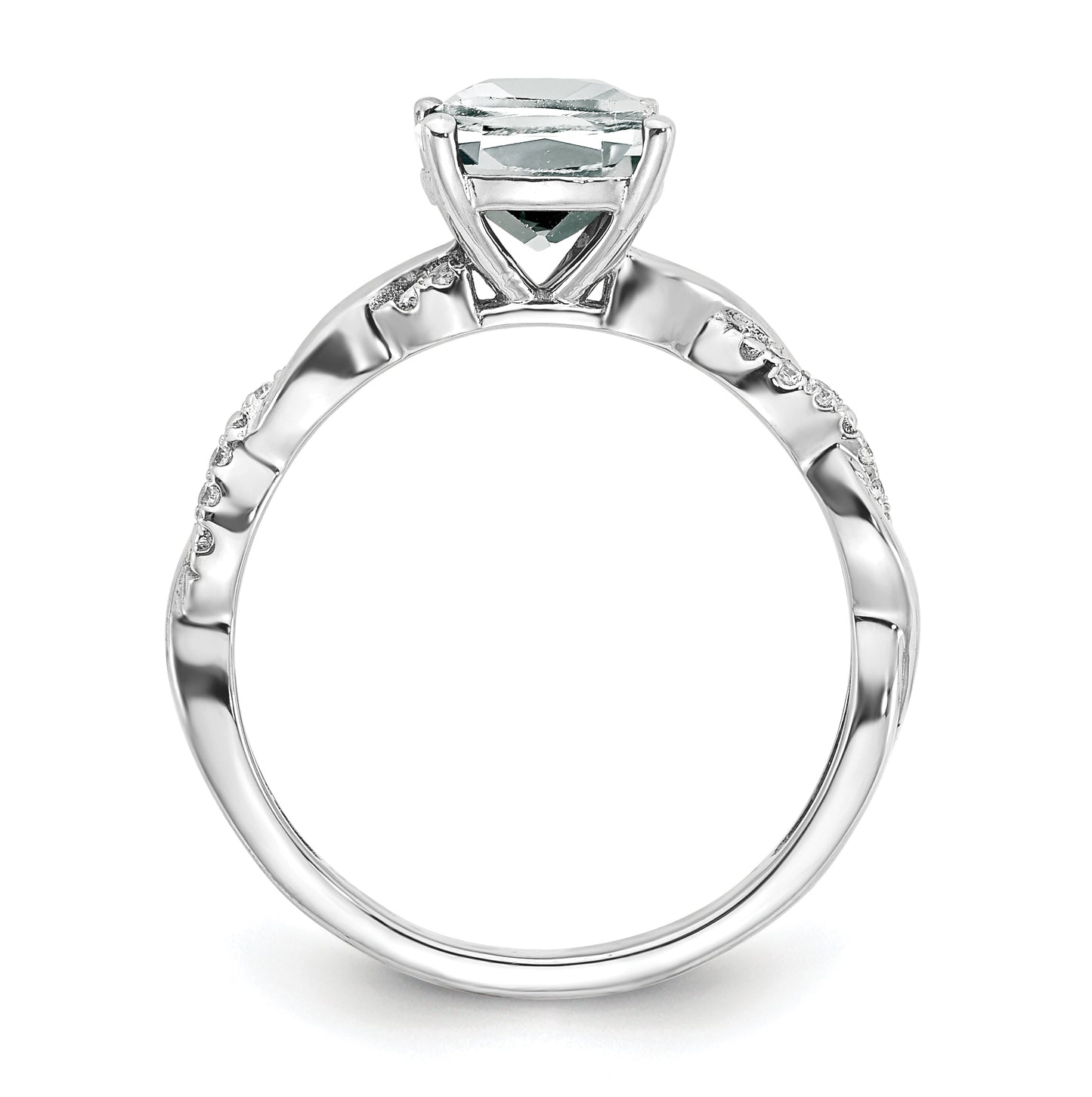 Sterling Silver Rhodium plated White Topaz & Diamond Ring, Size 8