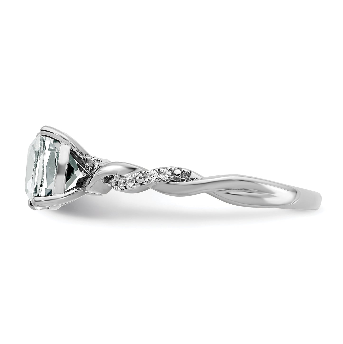 Sterling Silver Rhodium plated White Topaz & Diamond Ring, Size 8