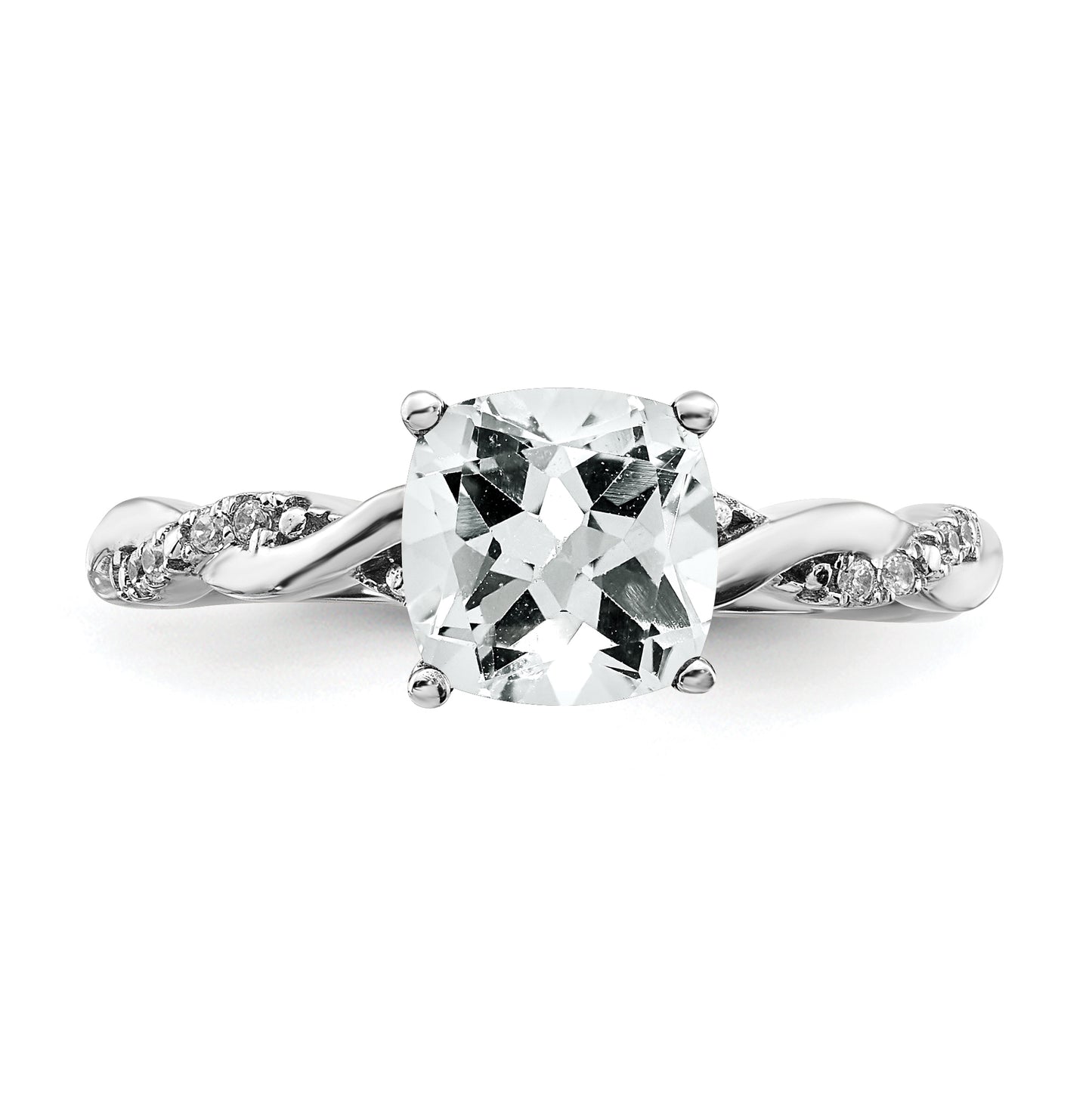 Sterling Silver Rhodium plated White Topaz and Dia. Ring, Size 7