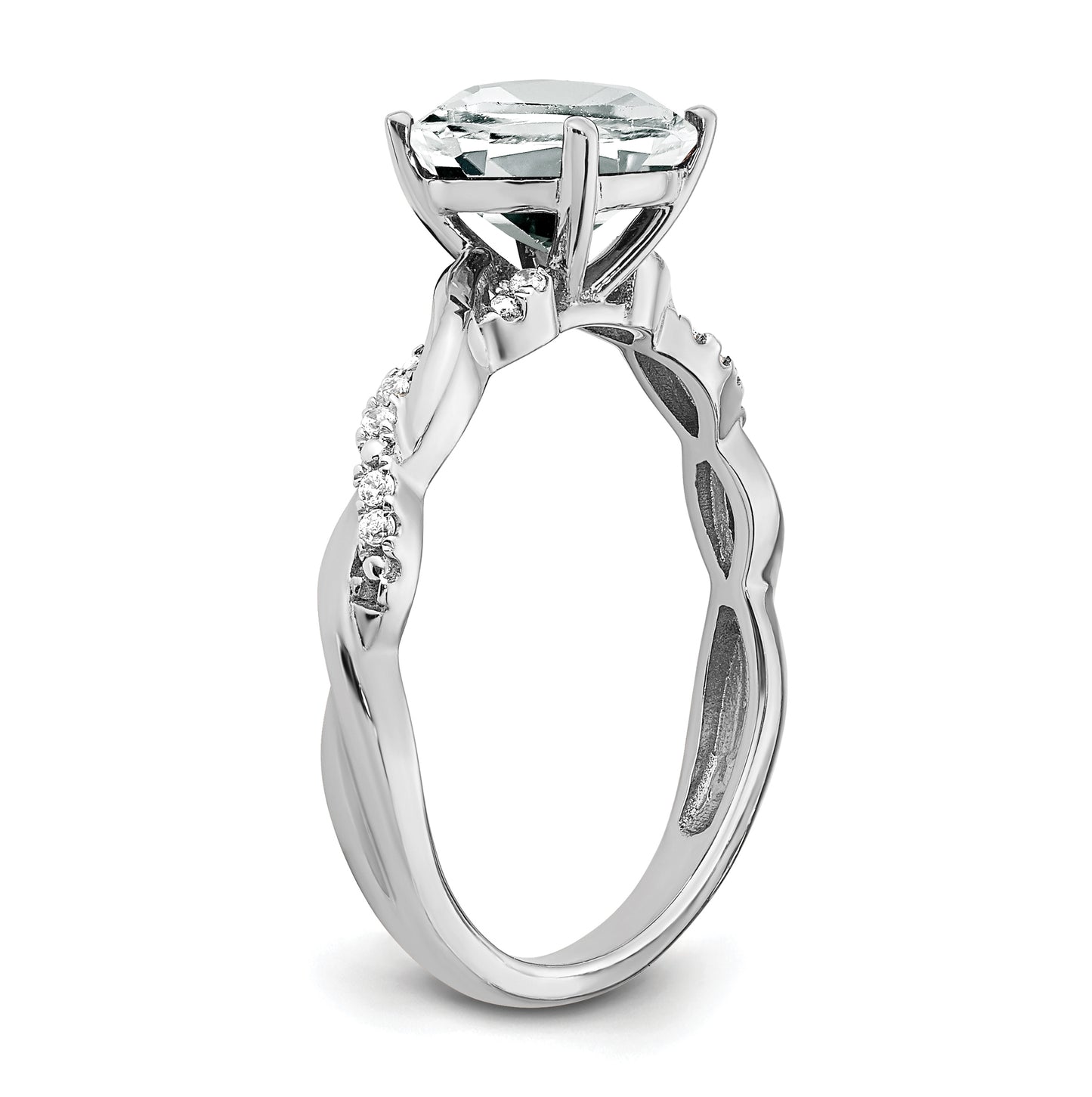 Sterling Silver Rhodium plated White Topaz and Dia. Ring, Size 7
