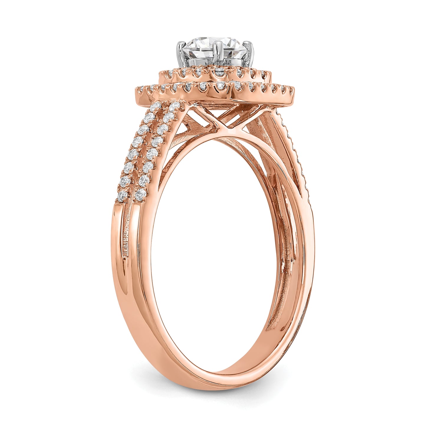 14k Rose Gold Diamond Semi-mount Engagement Ring, 10.7 mm