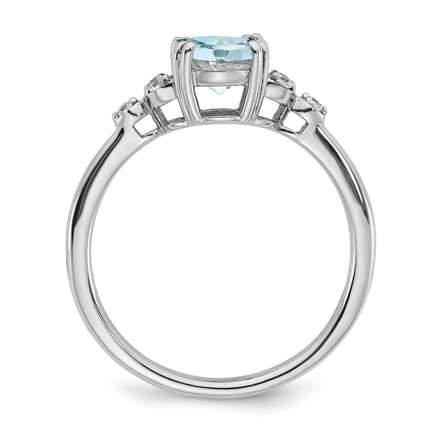 Sterling Silver Rhodium plated Aquamarine and Dia. Ring, Size 7