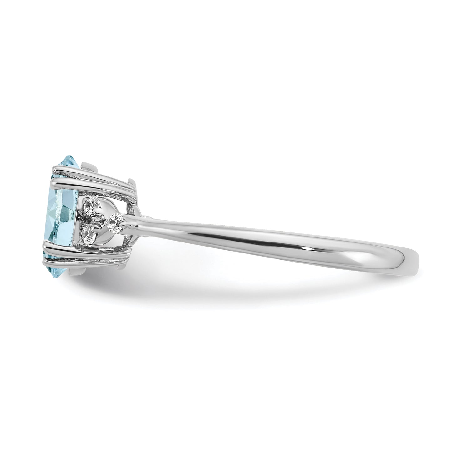 Sterling Silver Rhodium plated Aquamarine and Dia. Ring, Size 7