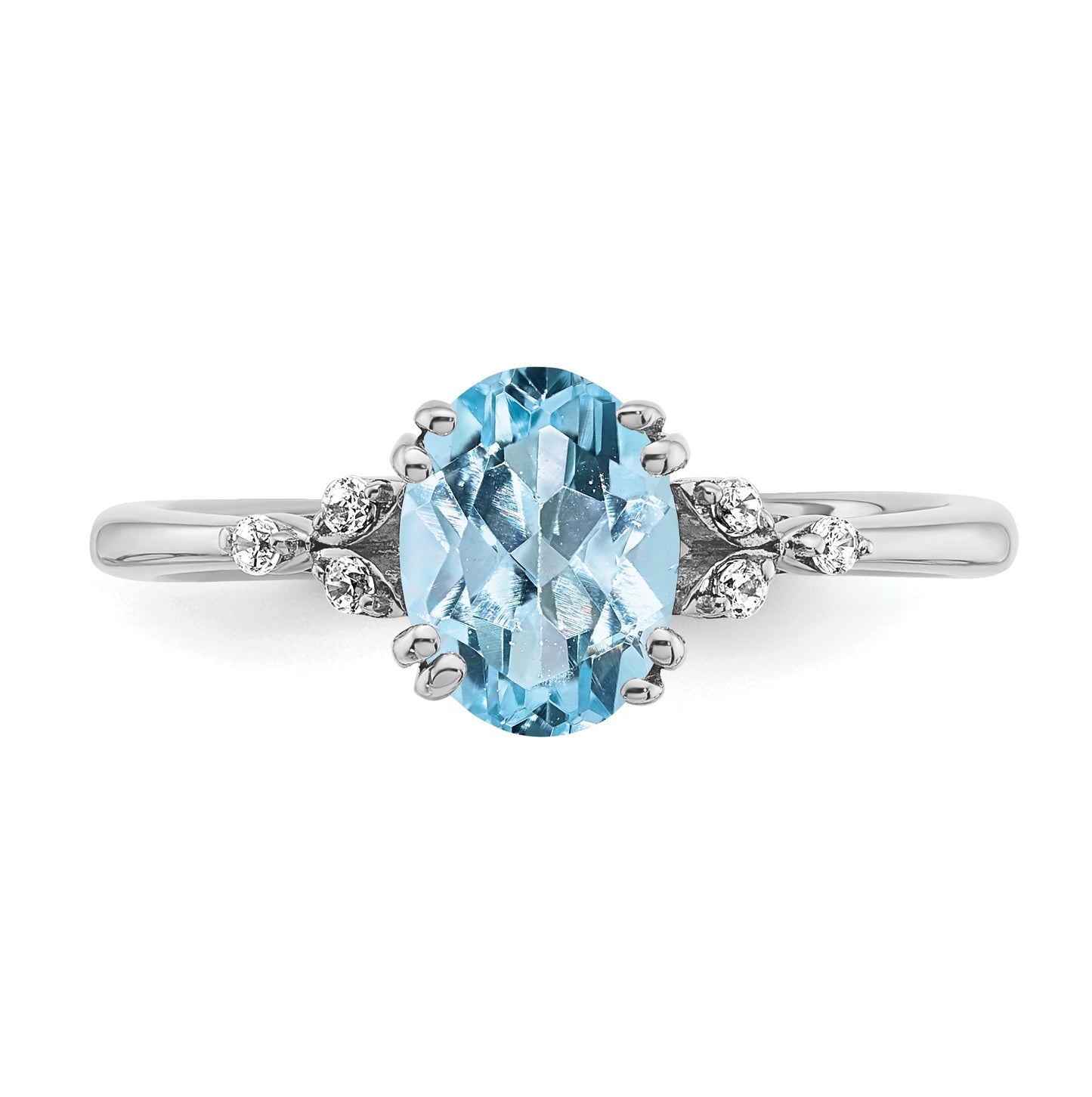 Sterling Silver Rhodium plated Aquamarine and Dia. Ring, Size 7