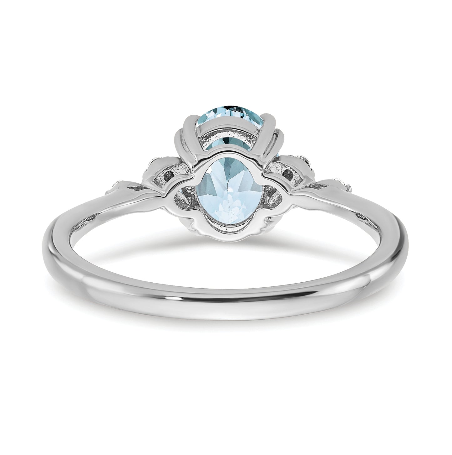 Sterling Silver Rhodium plated Aquamarine and Dia. Ring, Size 7