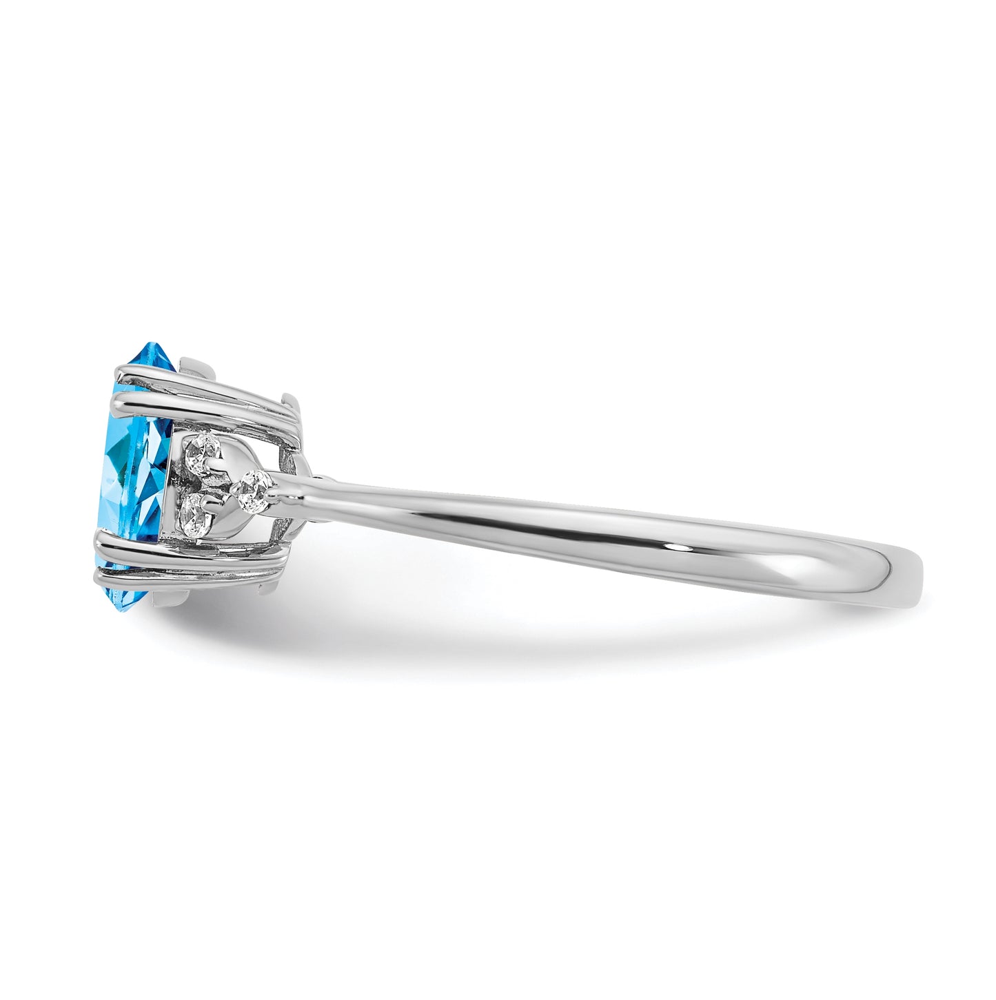 Sterling Silver Rhodium plated Blue Topaz and Dia. Ring, Size 6
