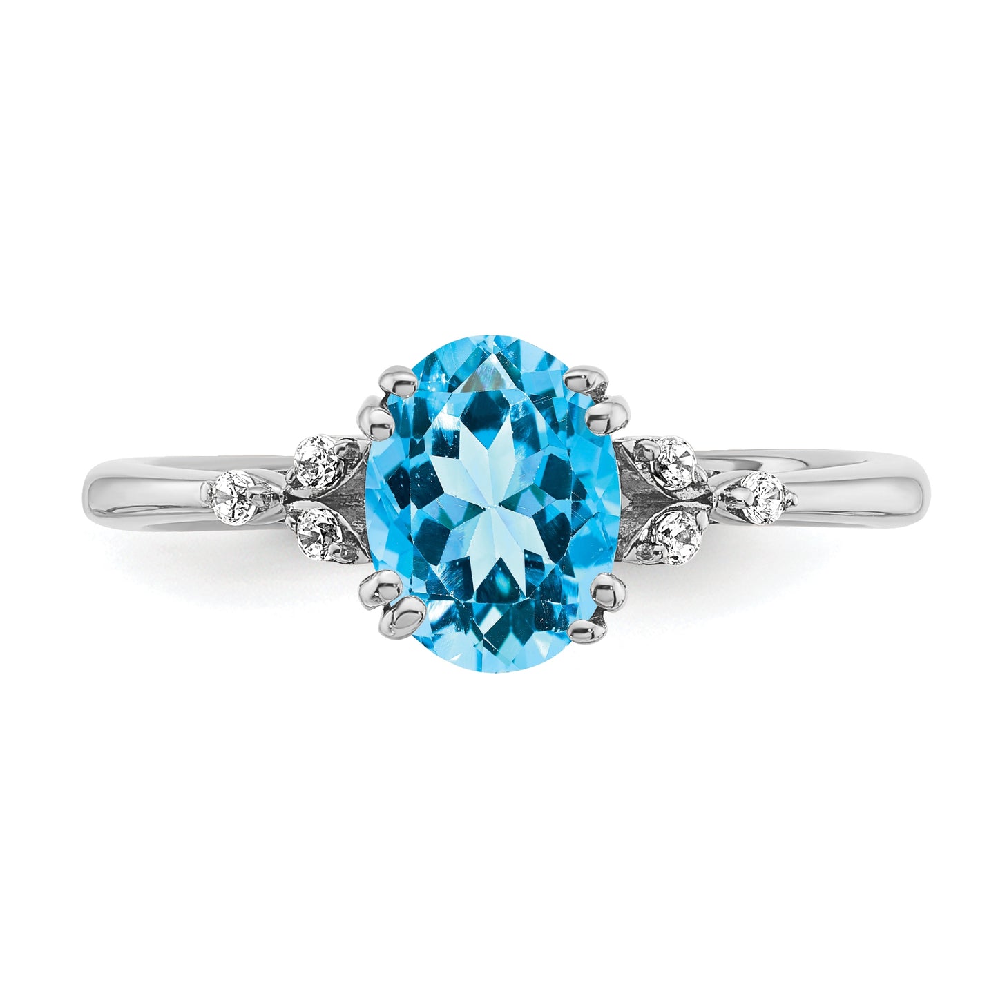 Sterling Silver Rhodium plated Blue Topaz and Dia. Ring, Size 6
