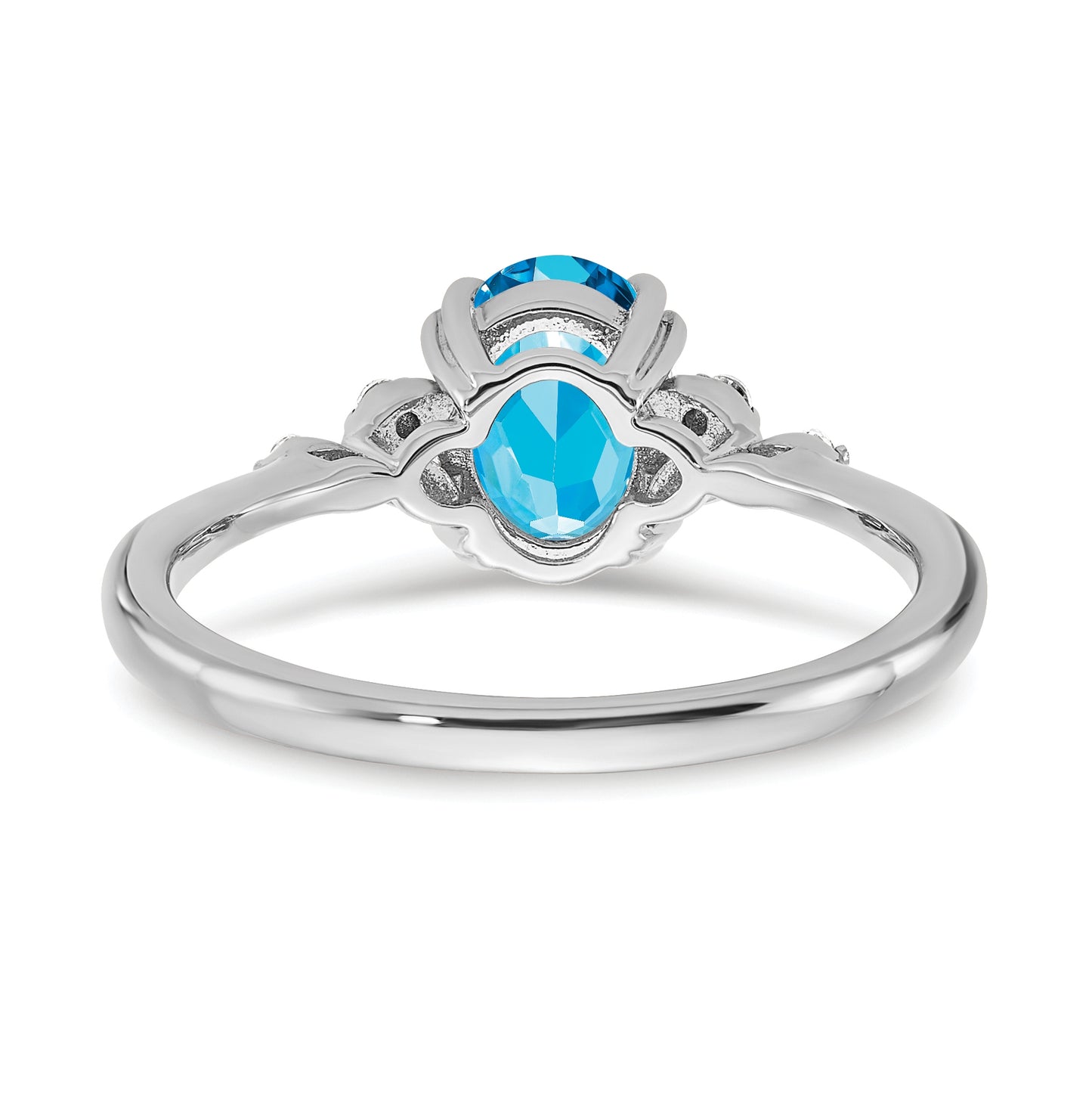 Sterling Silver Rhodium plated Blue Topaz and Dia. Ring, Size 6