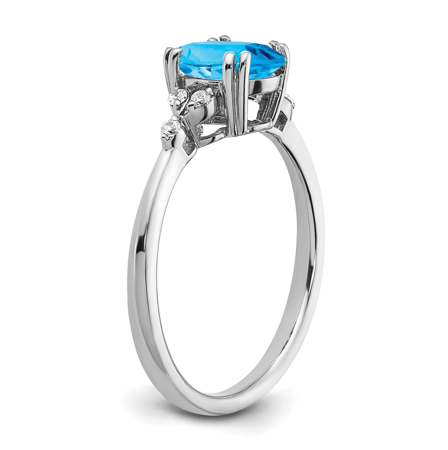 Sterling Silver Rhodium plated Blue Topaz and Dia. Ring, Size 6