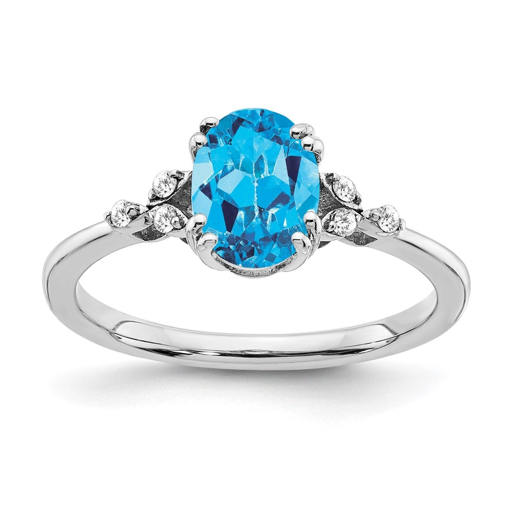 Sterling Silver Rhodium plated Blue Topaz and Dia. Ring, Size 6