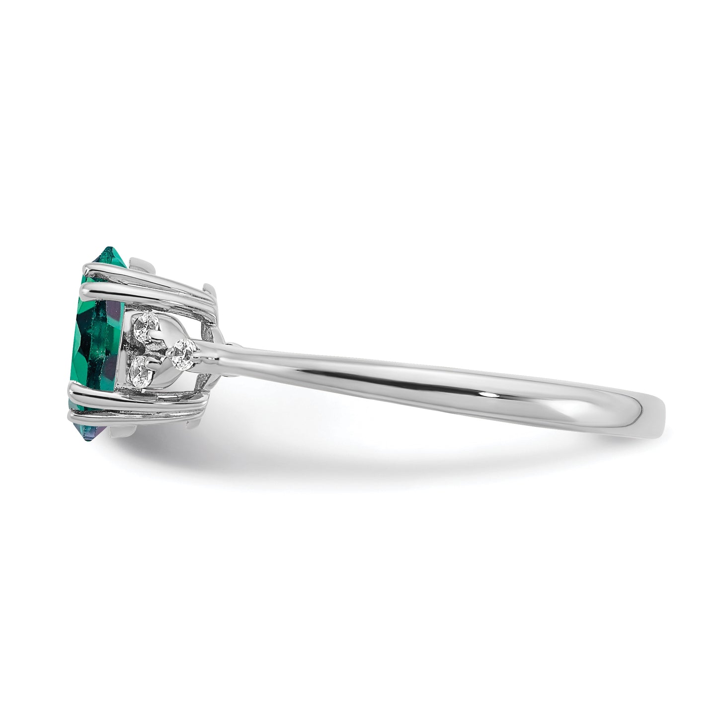 Sterling Silver Rhodium plated Created Alexandrite and Dia. Ring, Size 7
