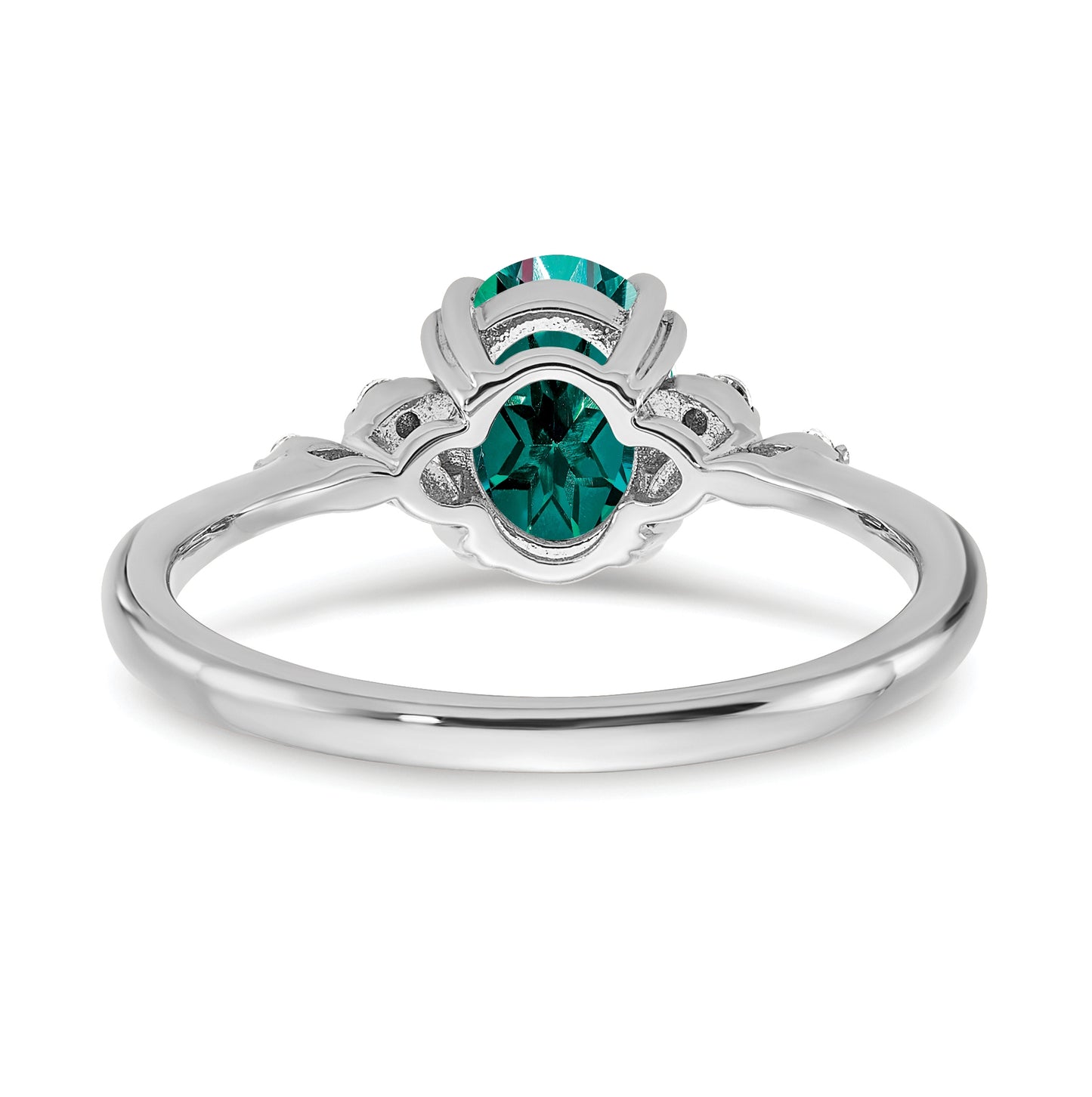 Sterling Silver Rhodium plated Created Alexandrite and Dia. Ring, Size 7