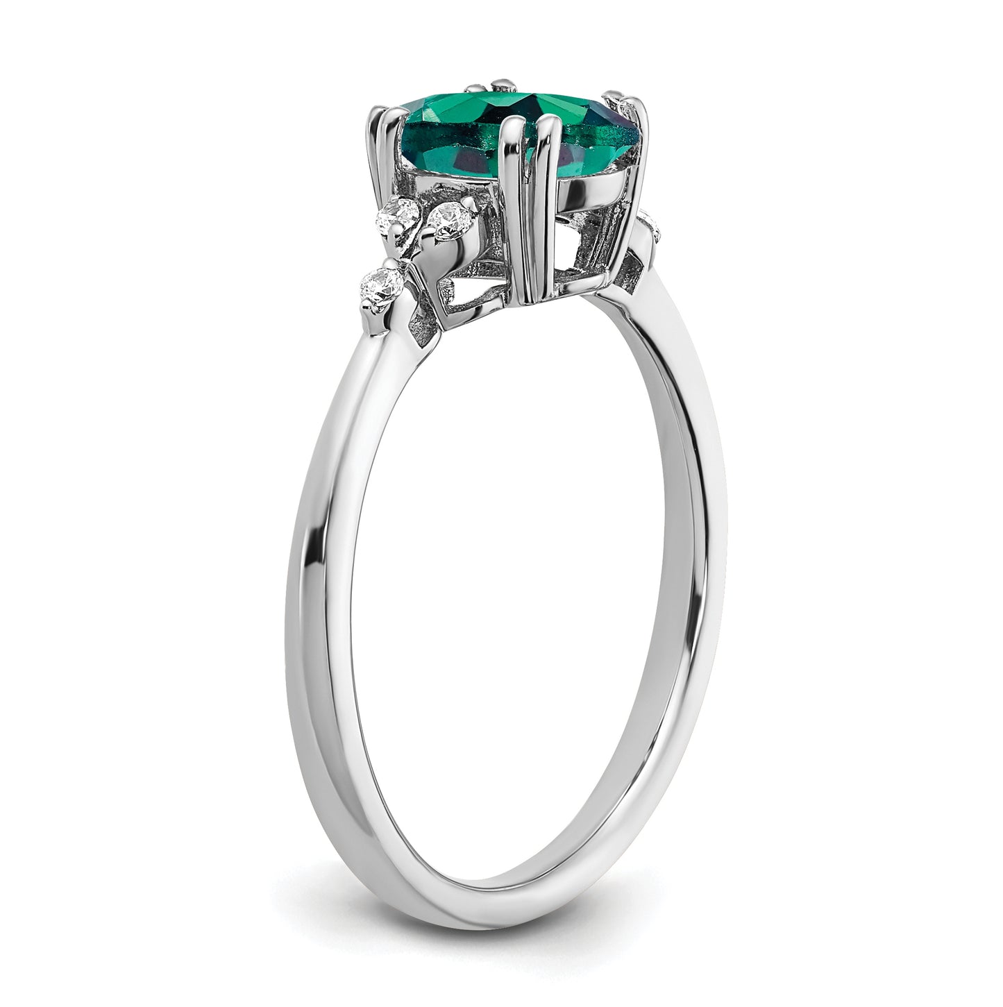 Sterling Silver Rhodium plated Created Alexandrite and Dia. Ring, Size 7