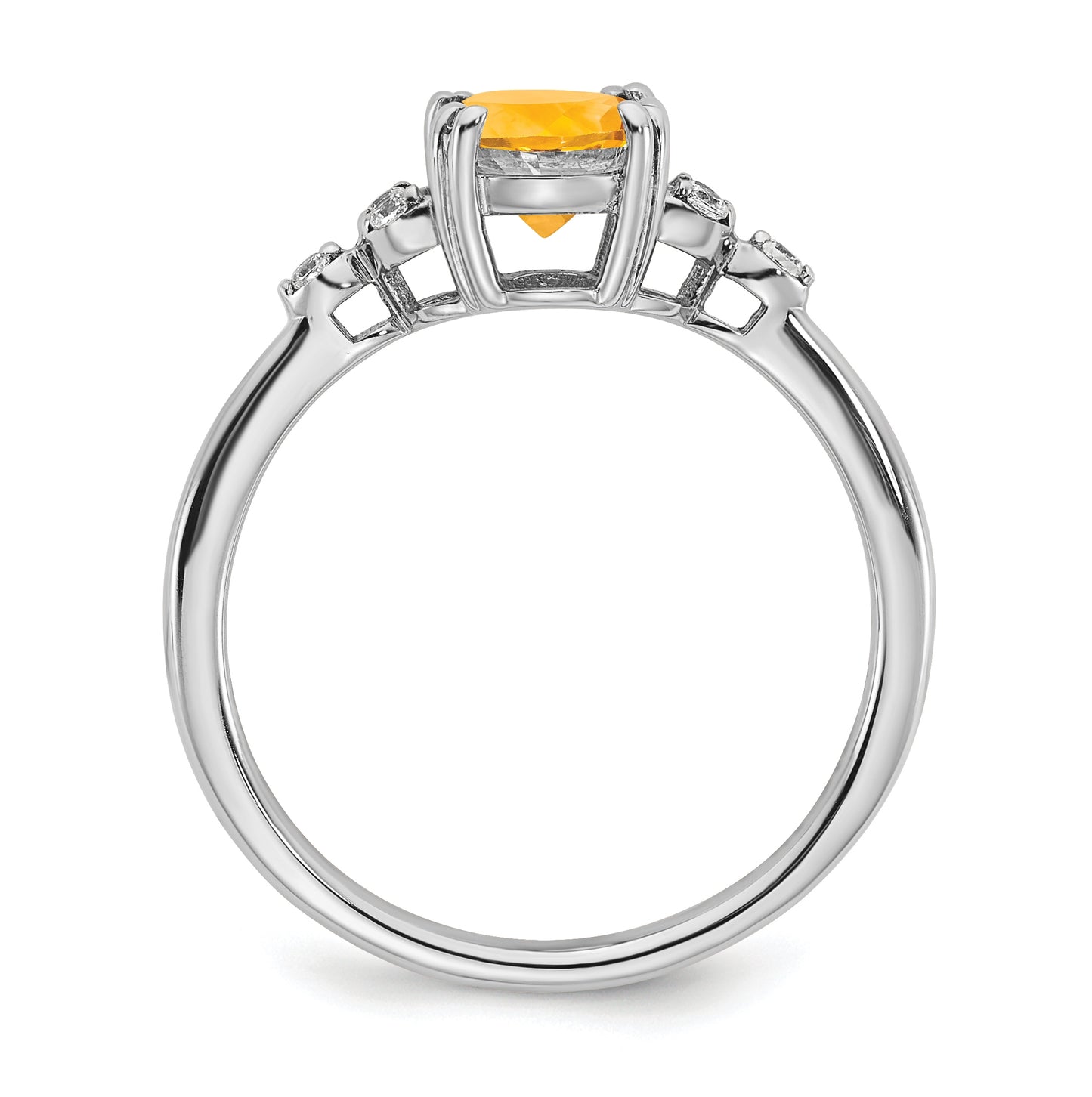 Sterling Silver Rhodium plated Citrine and Dia. Ring, Size 7