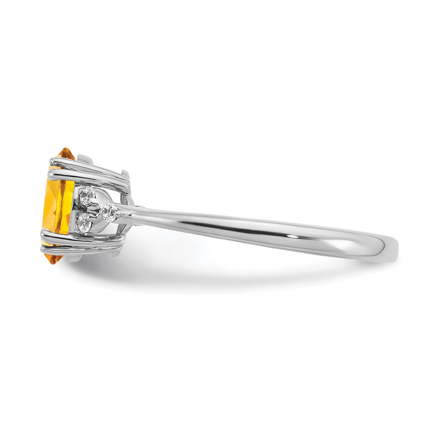 Sterling Silver Rhodium plated Citrine and Dia. Ring, Size 7