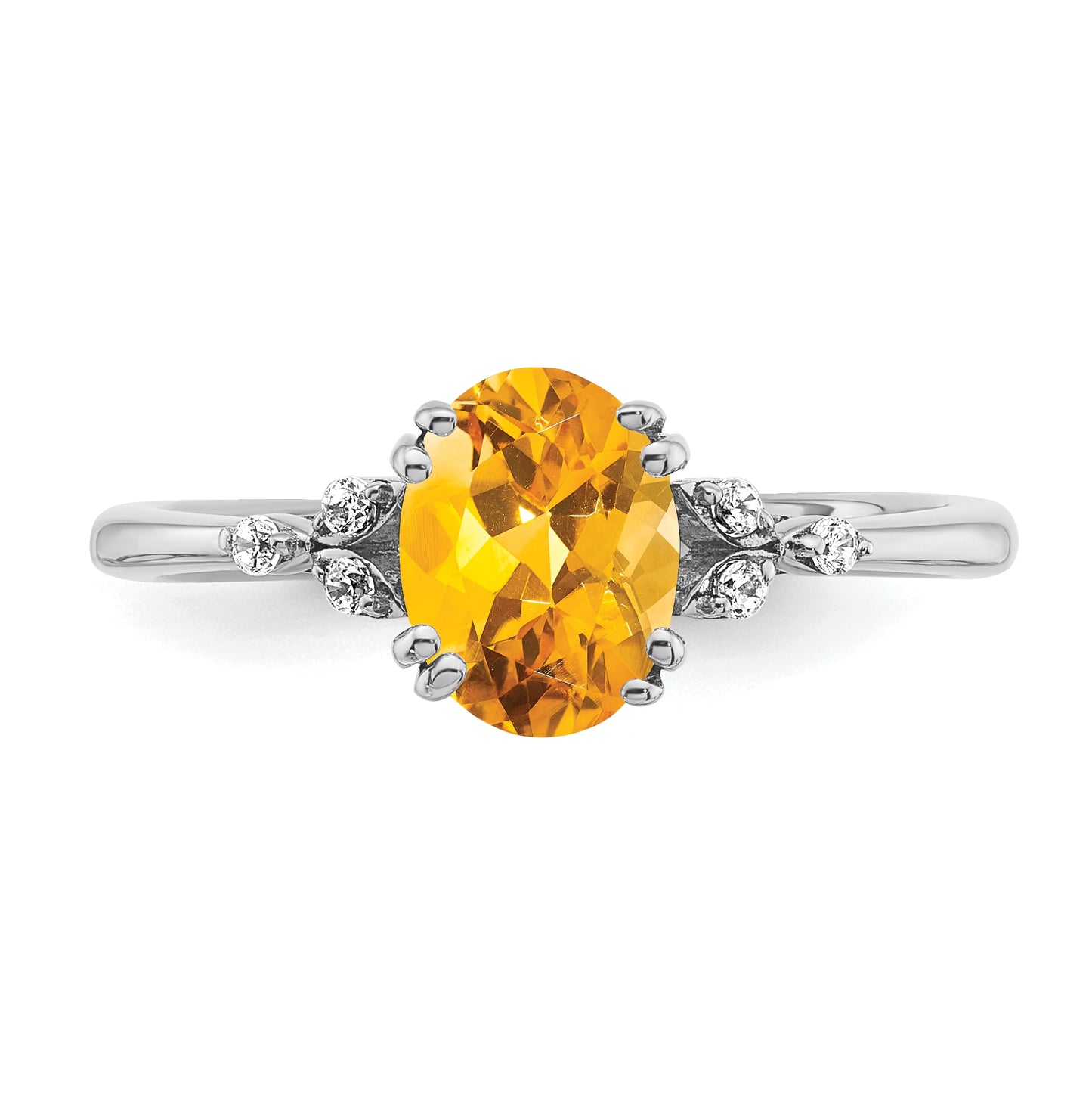 Sterling Silver Rhodium plated Citrine and Dia. Ring, Size 8