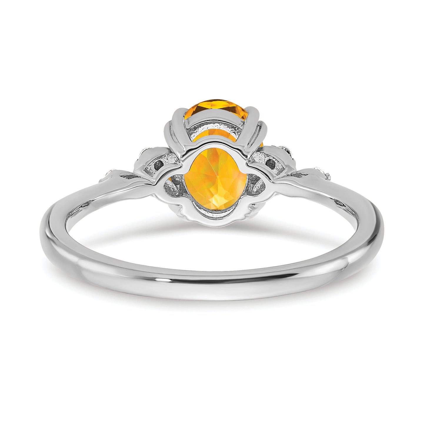 Sterling Silver Rhodium plated Citrine and Dia. Ring, Size 7
