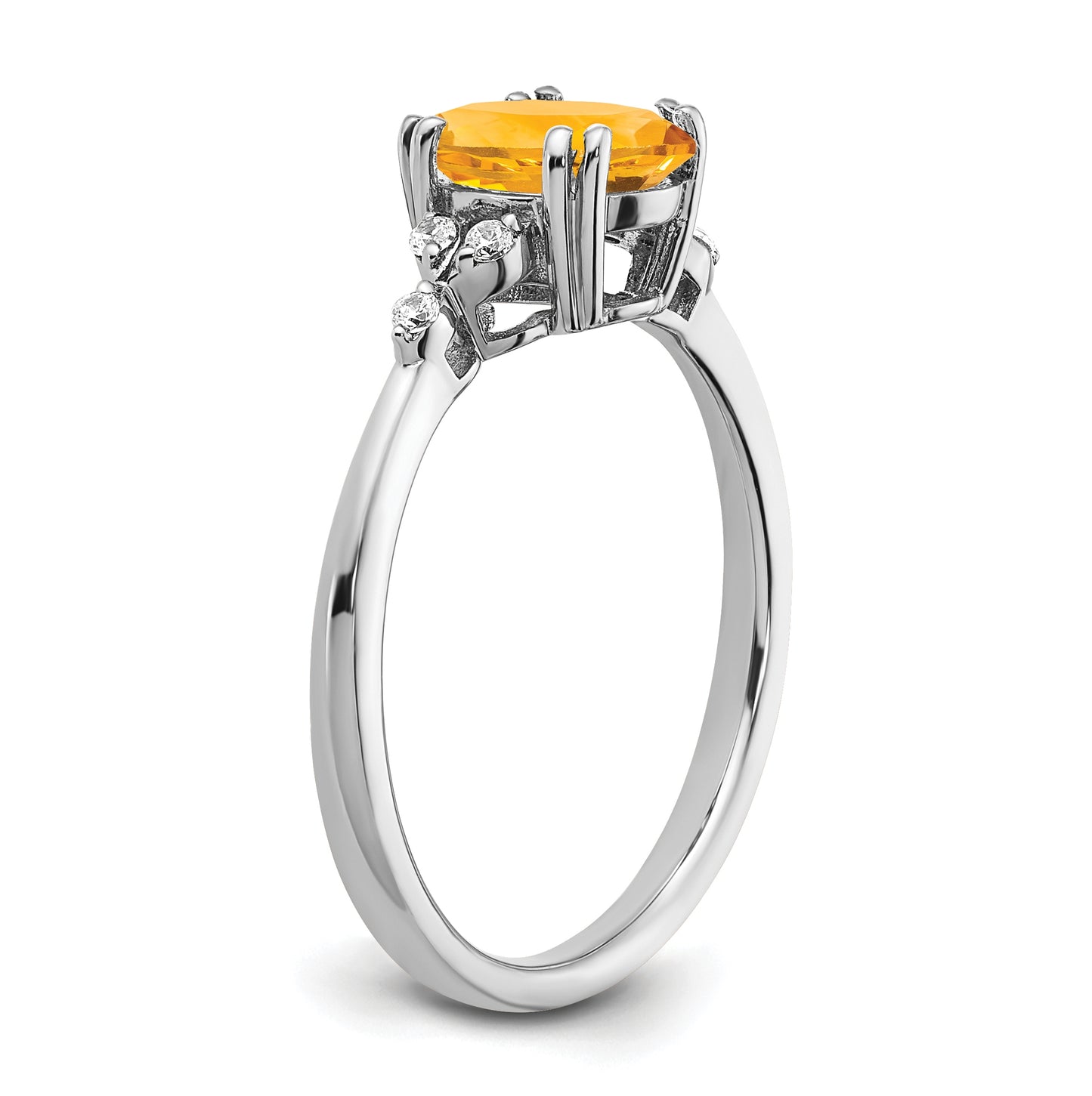 Sterling Silver Rhodium plated Citrine and Dia. Ring, Size 7