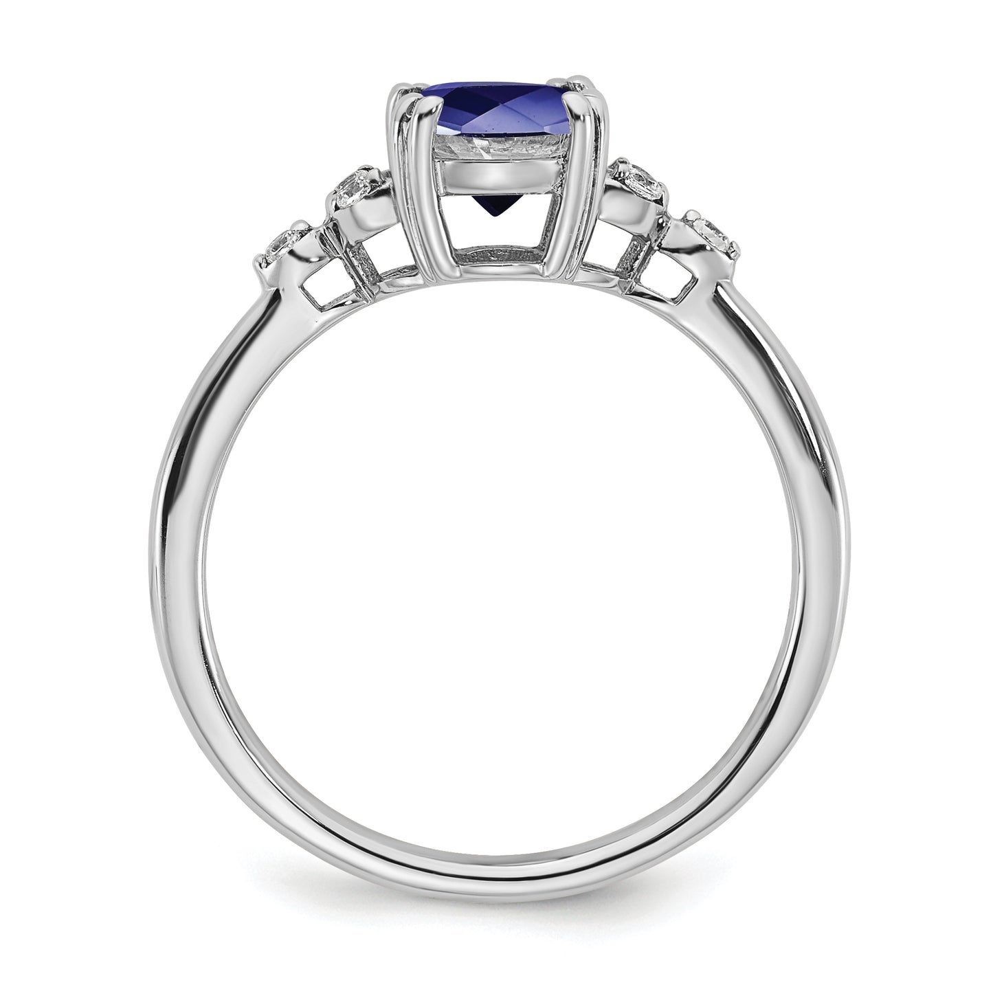 Sterling Silver Rhodium plated Created Sapphire & Diamond Ring, Size 8