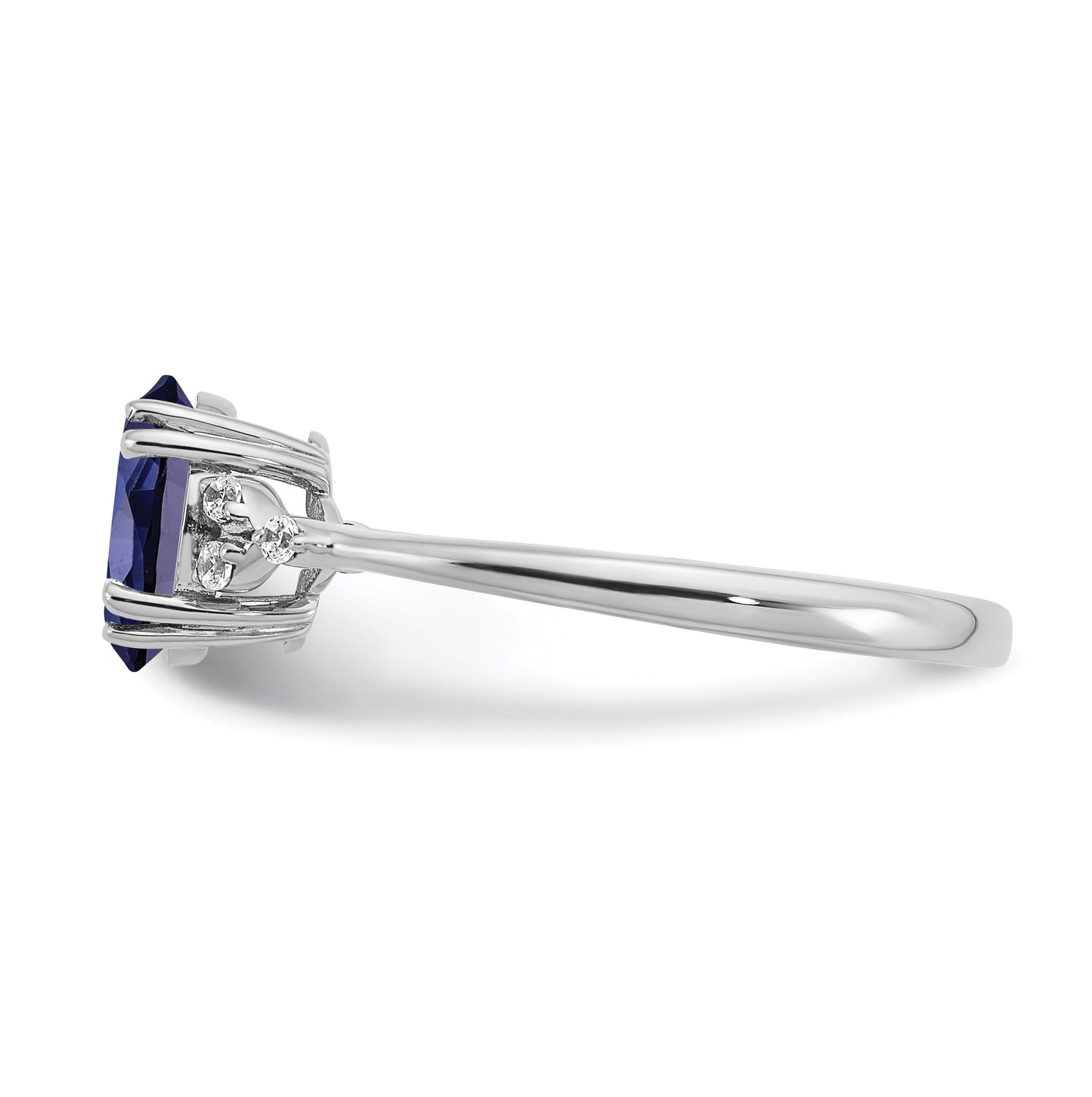Sterling Silver Rhodium plated Created Sapphire & Diamond Ring, Size 8