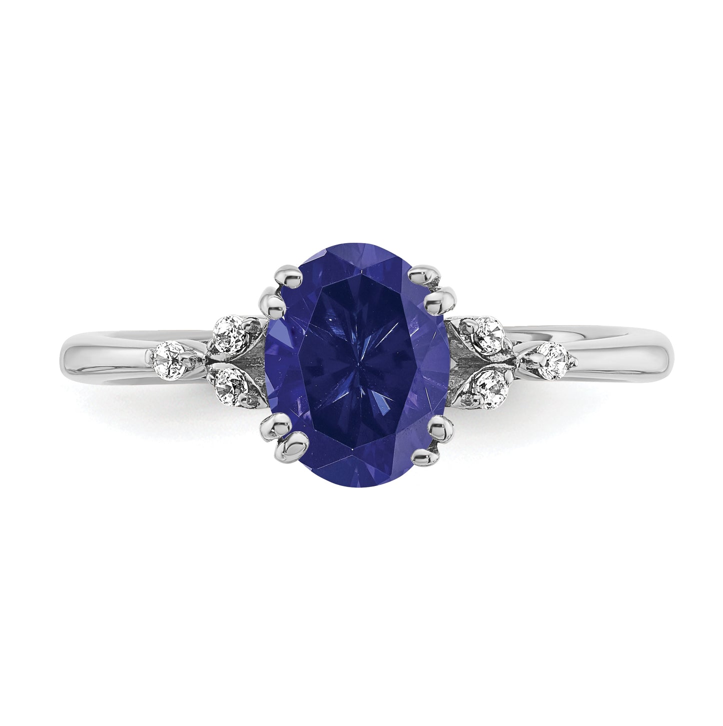 Sterling Silver Rhodium plated Created Sapphire & Diamond Ring, Size 8