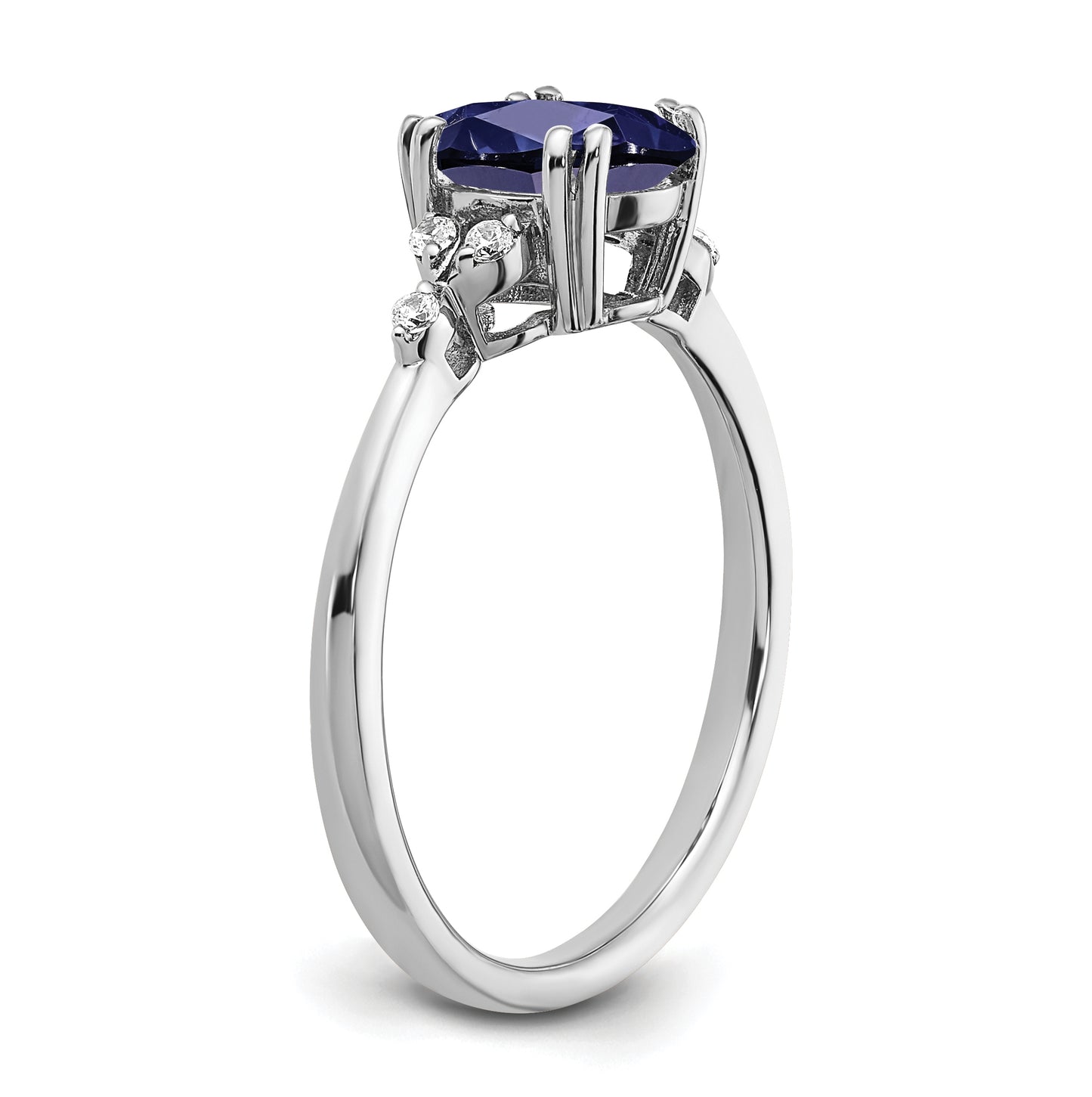 Sterling Silver Rhodium plated Created Sapphire & Diamond Ring, Size 7