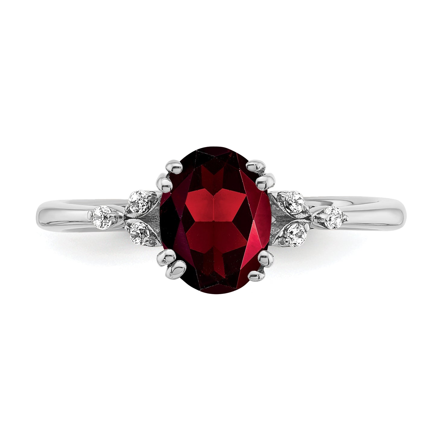 Sterling Silver Rhodium plated Garnet and Dia. Ring, Size 8