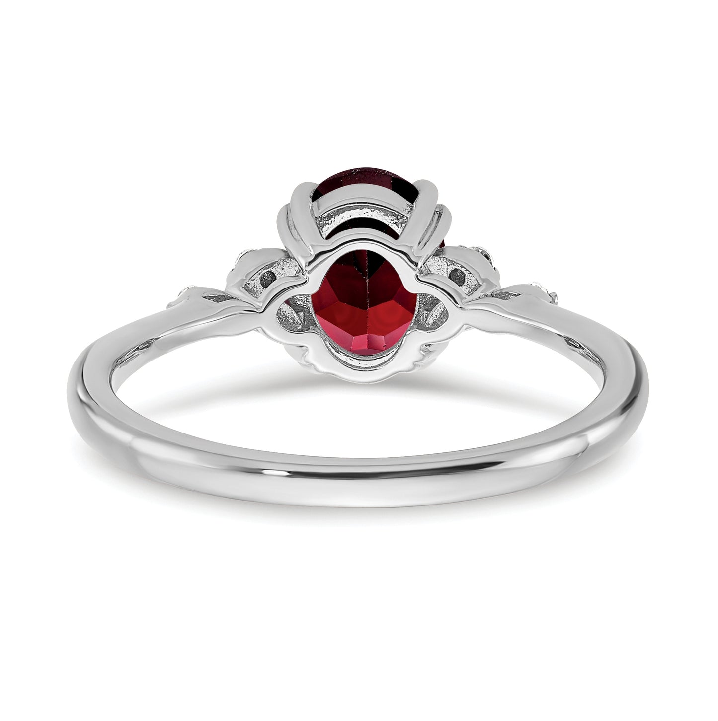 Sterling Silver Rhodium plated Garnet and Dia. Ring, Size 7