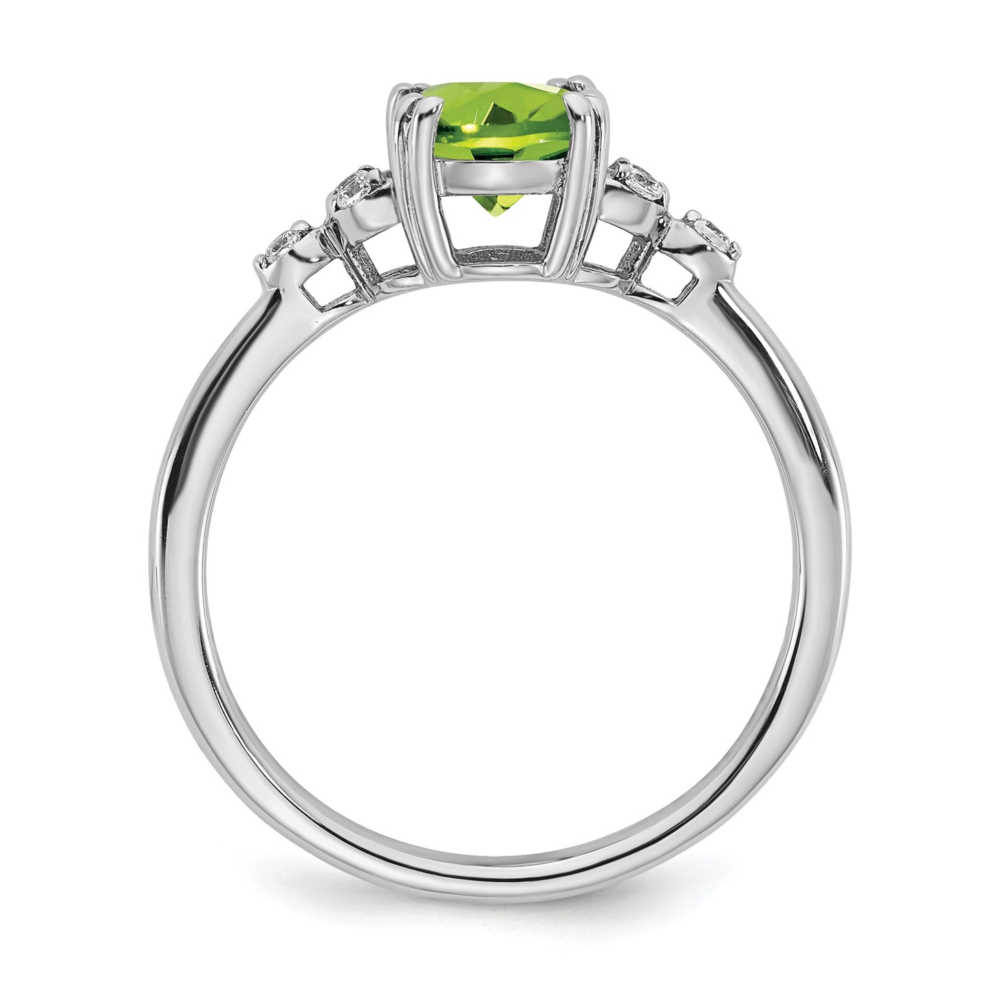 Sterling Silver Rhodium plated Peridot and Dia. Ring, Size 8