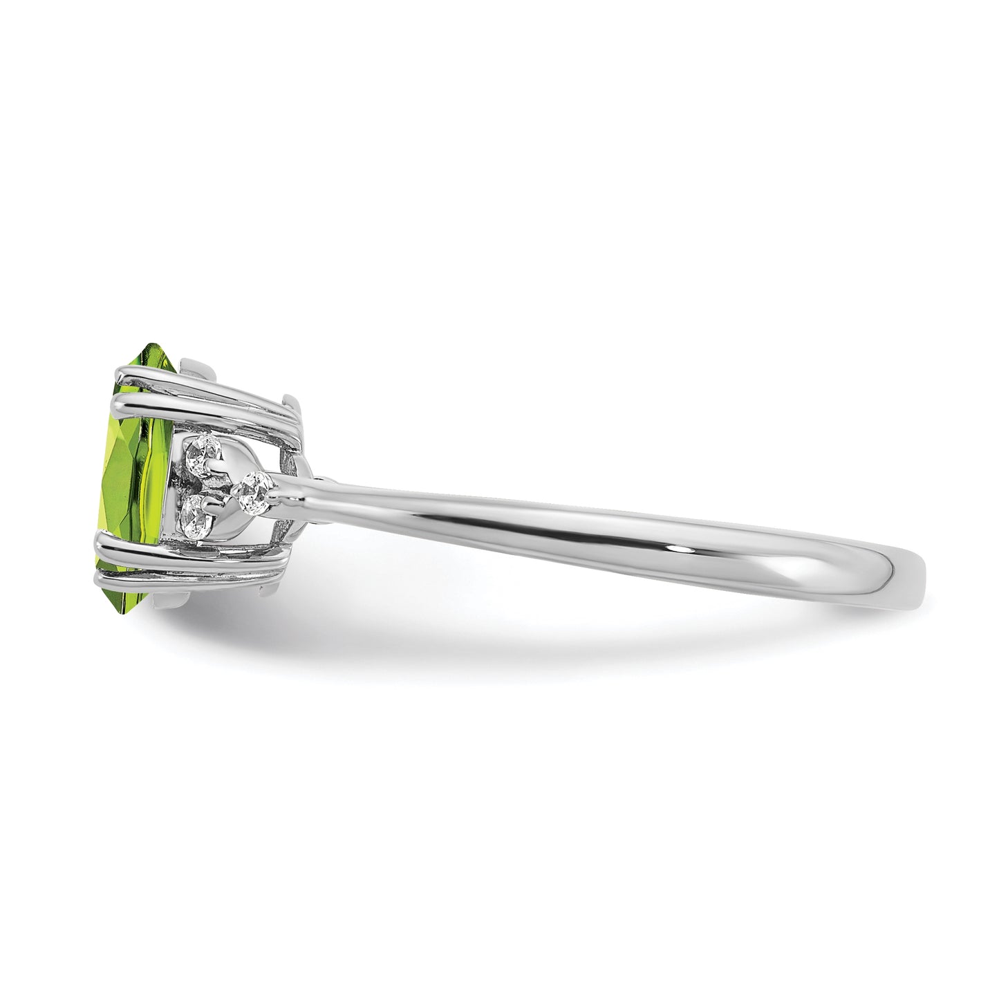 Sterling Silver Rhodium plated Peridot and Dia. Ring, Size 7