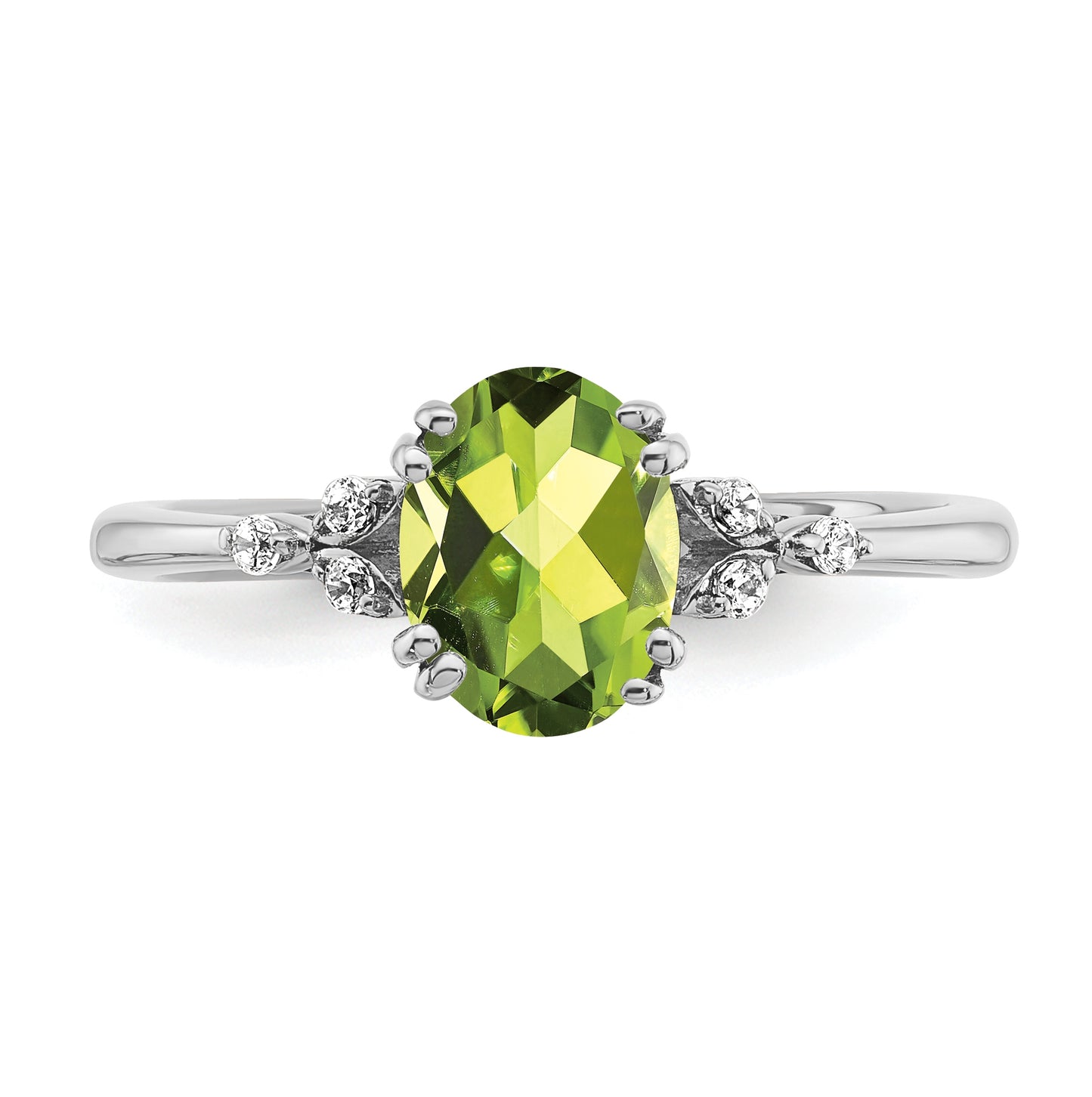 Sterling Silver Rhodium plated Peridot and Dia. Ring, Size 7