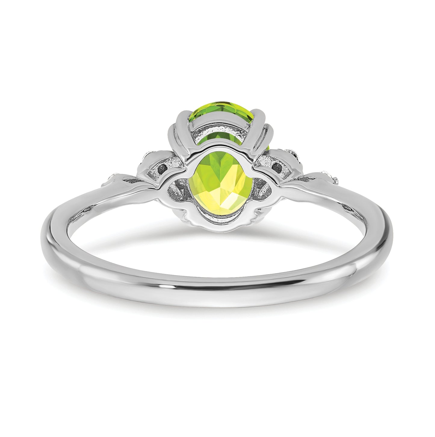 Sterling Silver Rhodium plated Peridot and Dia. Ring, Size 7