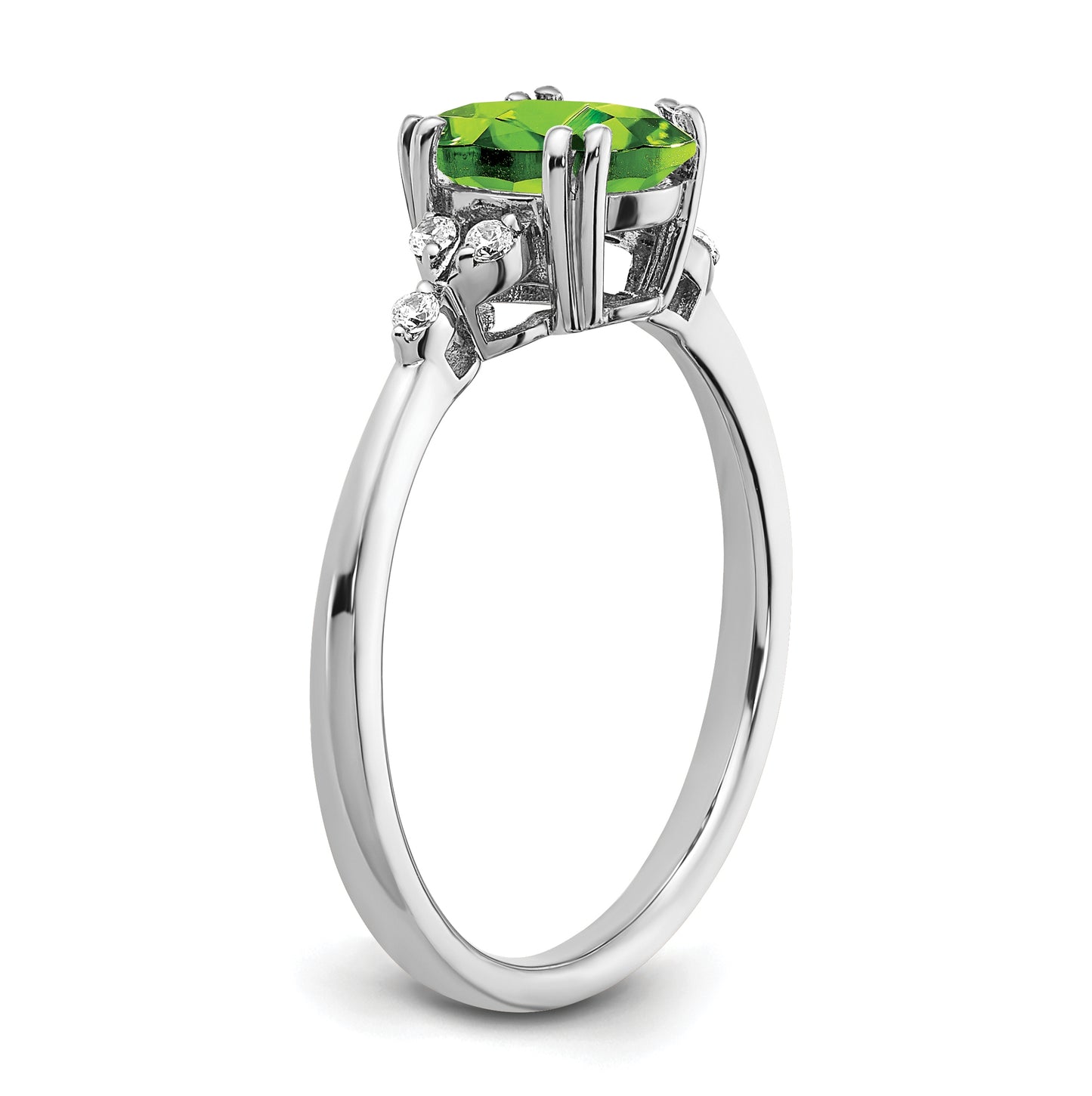 Sterling Silver Rhodium plated Peridot and Dia. Ring, Size 8