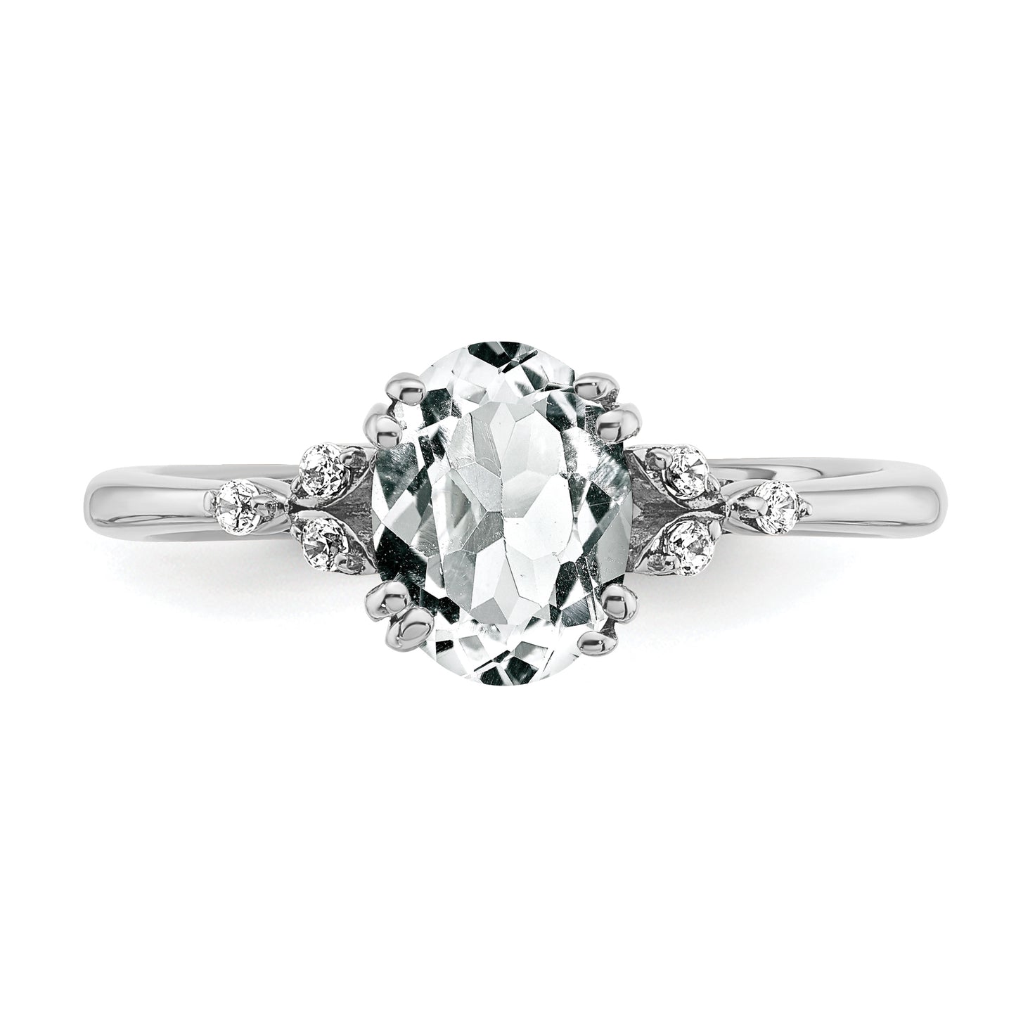 Sterling Silver Rhodium plated White Topaz and Dia. Ring, Size 8
