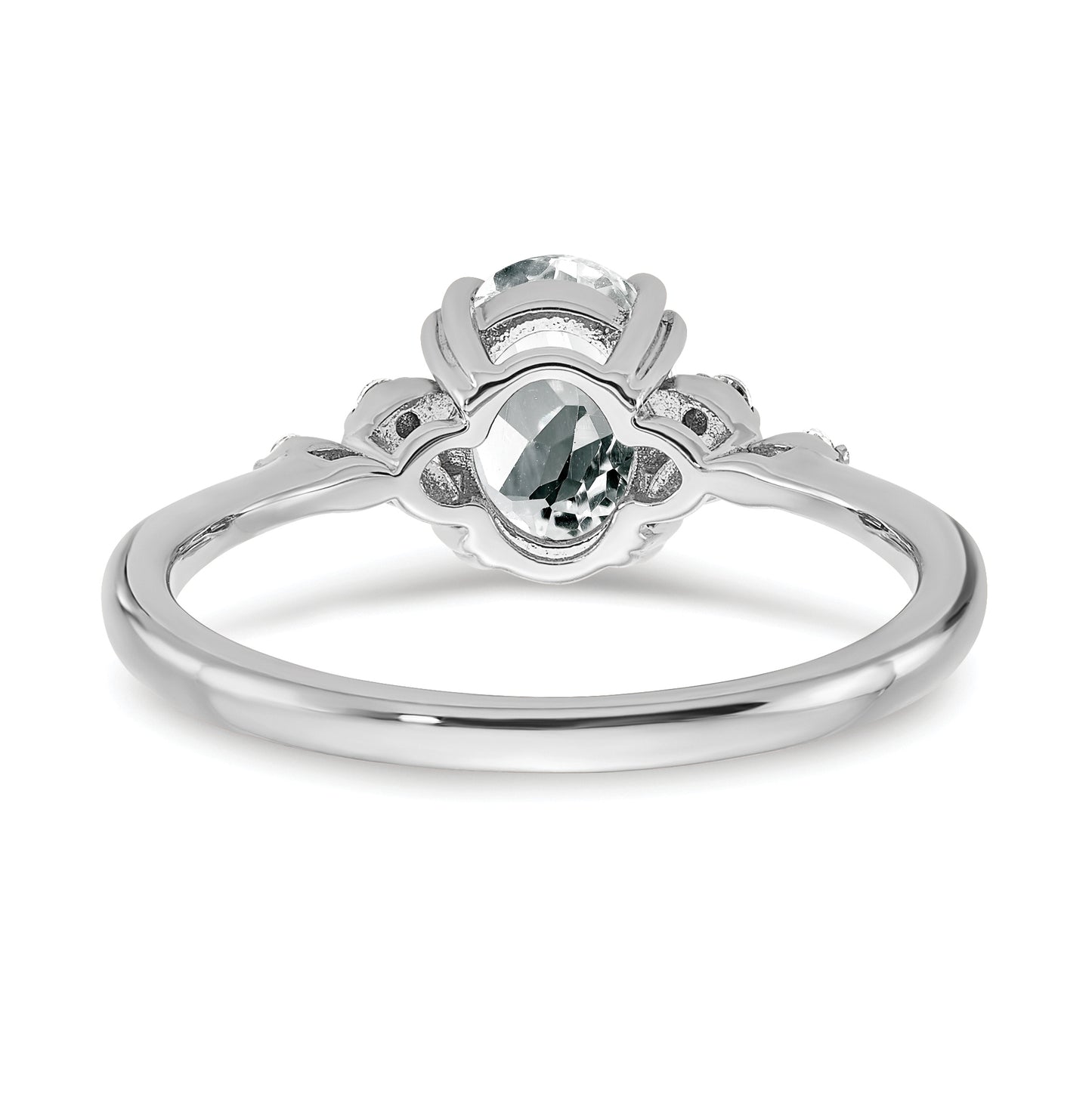 Sterling Silver Rhodium plated White Topaz and Dia. Ring, Size 8