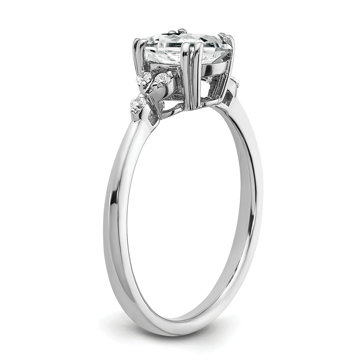 Sterling Silver Rhodium plated White Topaz and Dia. Ring, Size 8
