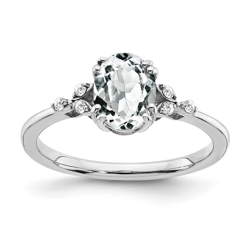 Sterling Silver Rhodium plated White Topaz and Dia. Ring, Size 8