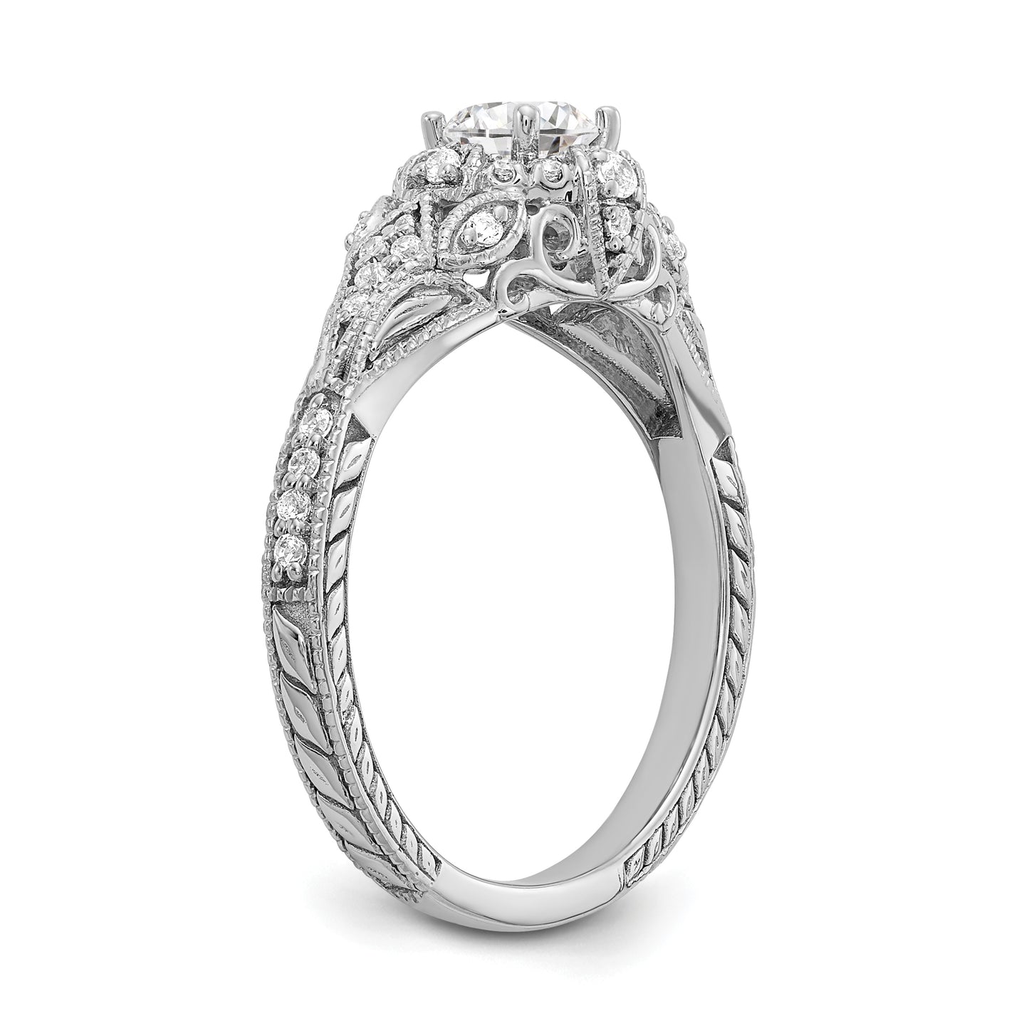14k White Gold (Holds 3/8 carat (4.8mm) Round Center) 1/5 carat Diamond Semi-mount Engagement Ring