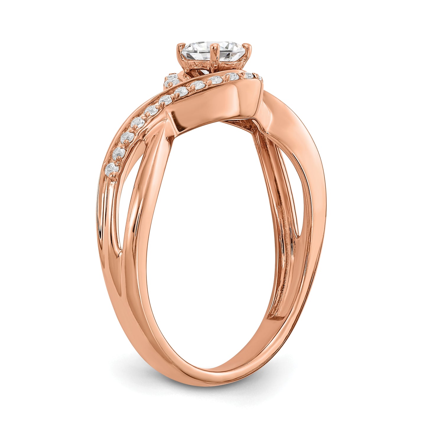 14k Rose Gold Criss-Cross (Holds 1/3 carat (4.5mm) Round Center) 1/6 carat Diamond Semi-mount Engagement Ring