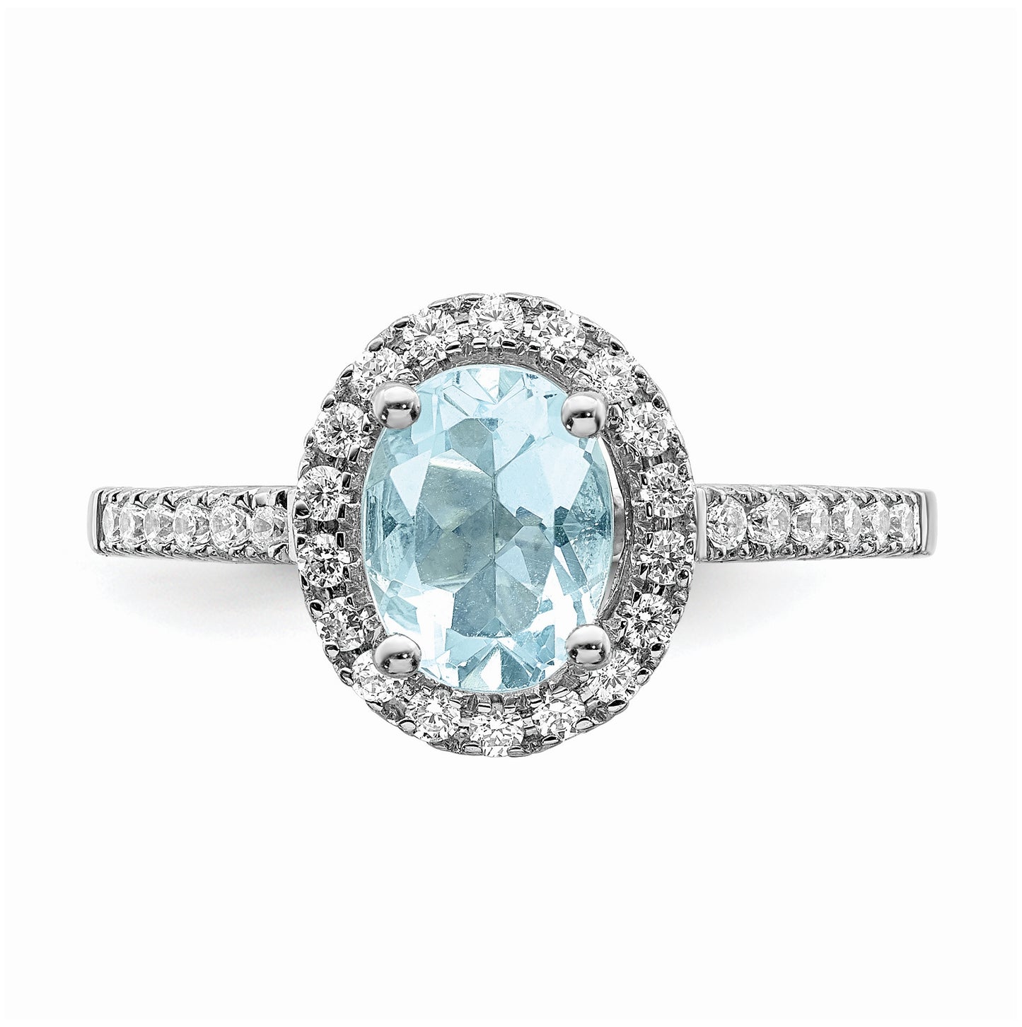 Blooming Bridal 14k White Gold Halo 8x6mm Oval Aquamarine and 1/3 carat Diamond Complete Engagement Ring