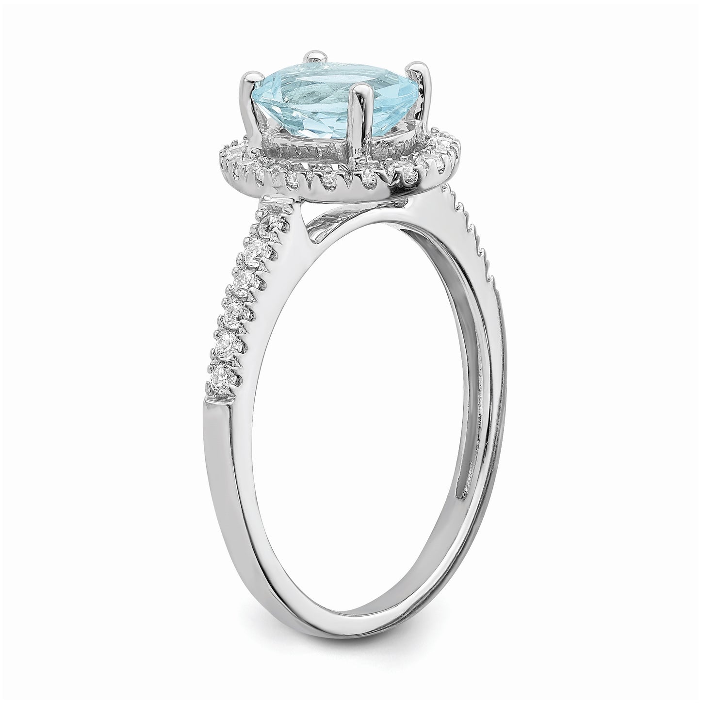 Blooming Bridal 14k White Gold Halo 8x6mm Oval Aquamarine and 1/3 carat Diamond Complete Engagement Ring