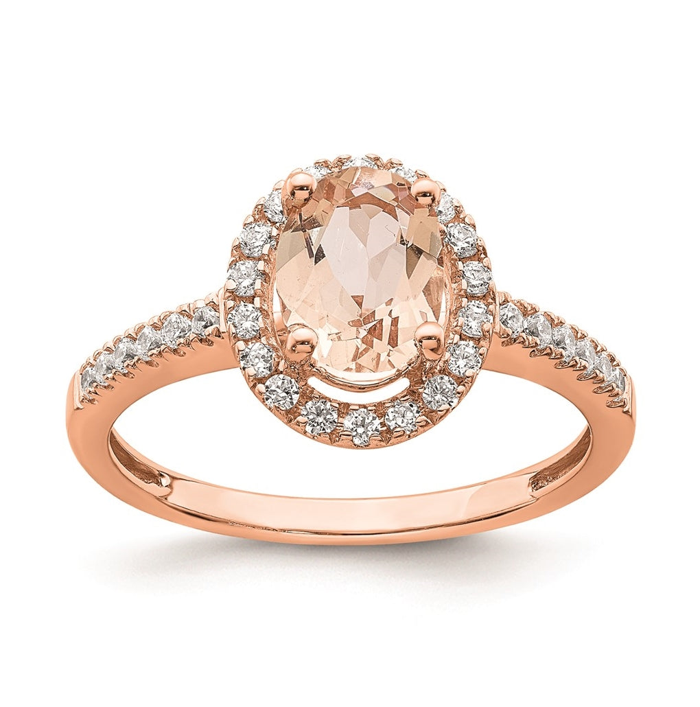 Blooming Bridal 14k Rose Gold Halo 8x6 Oval Morganite and 1/3 carat Diamond Complete Engagement Ring