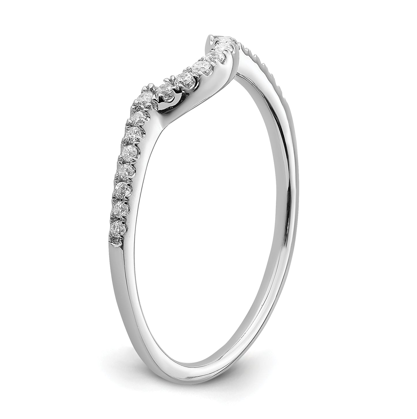 14k White Gold 1/8 carat Diamond Contoured Complete Wedding Band,